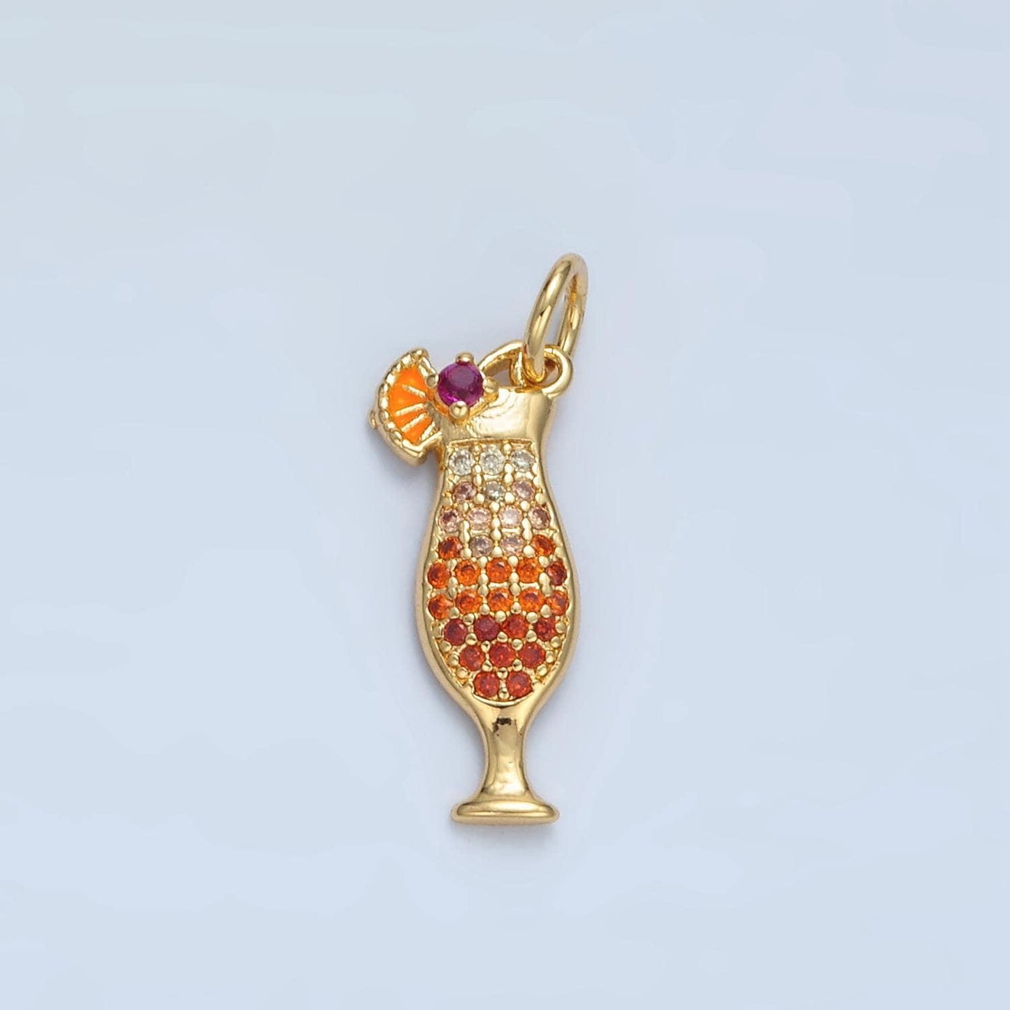 Dainty gold pina colada charm with cz cubic cocktail drink glass micro pave pendant silver cocktail pendant drink charm in 14k gold filled