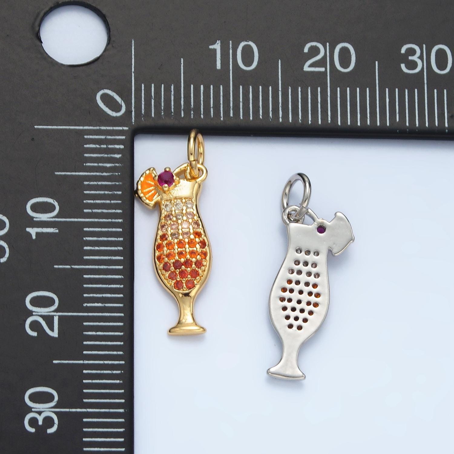 Dainty gold pina colada charm with cz cubic cocktail drink glass micro pave pendant silver cocktail pendant drink charm in 14k gold filled