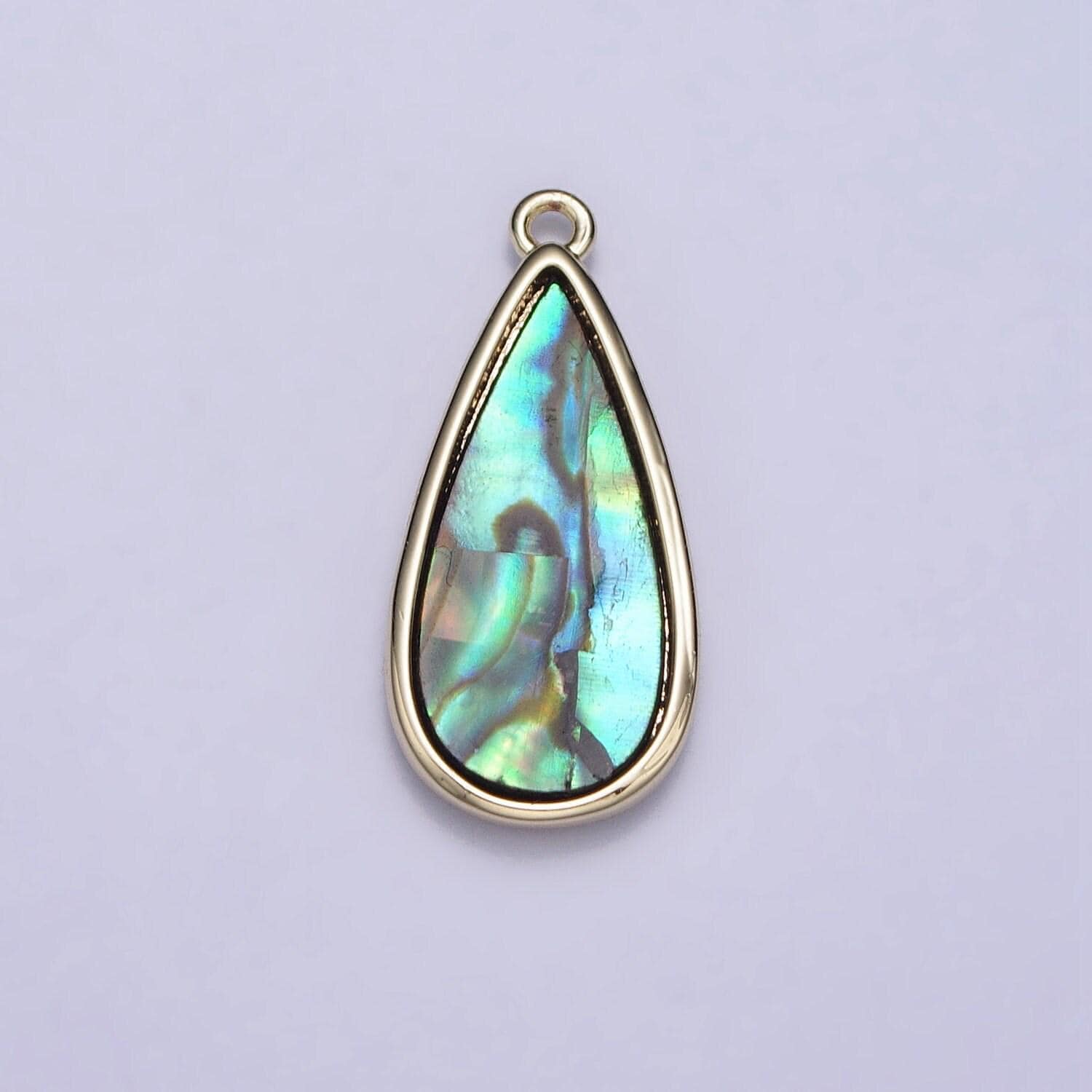 Dainty abalone tear drop bezel cut charm abalone shell pendant pear shaped pendant for diy handmade jewelry making supply ac1058