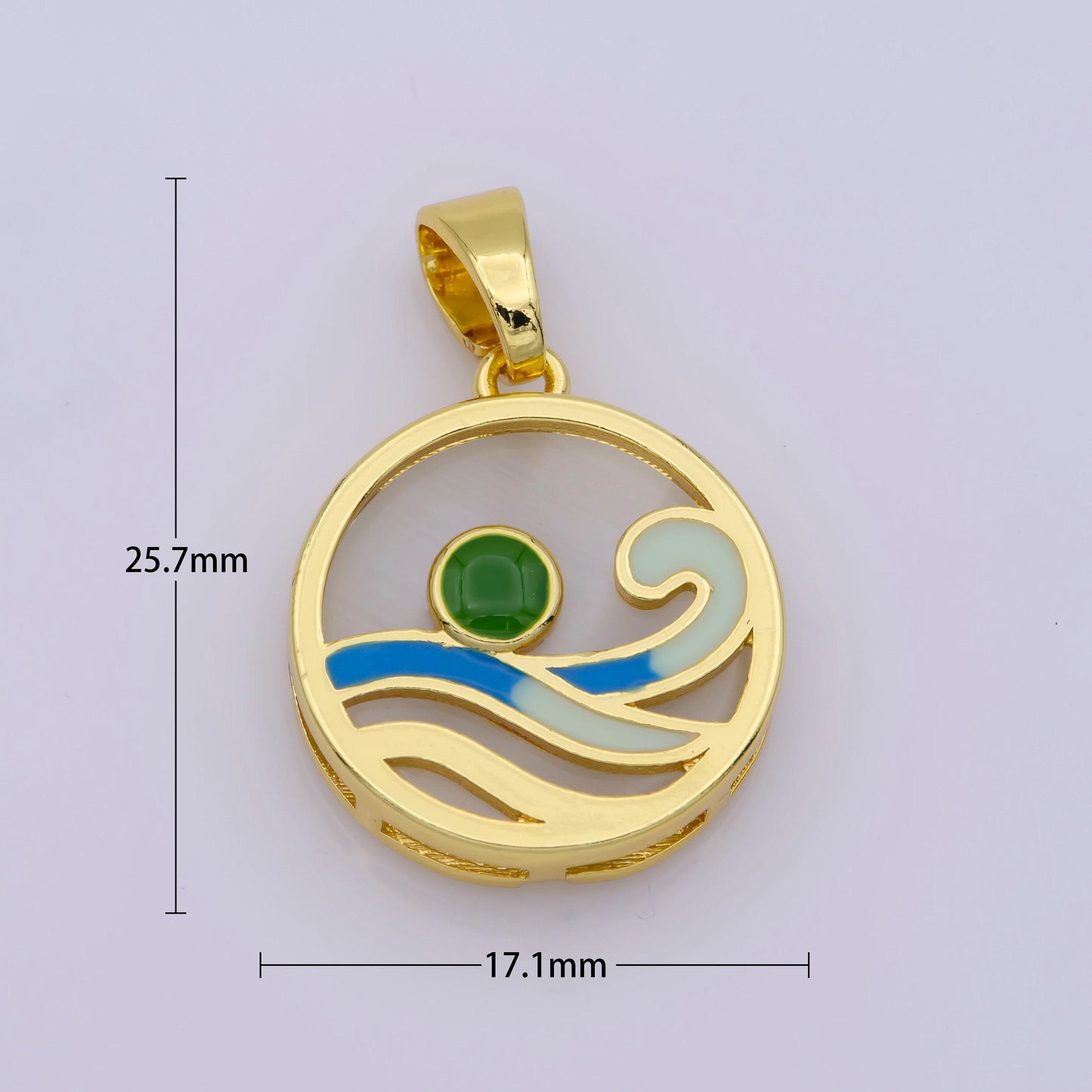 Ocean wave charms, blue enamel wave pendant beach nature charm coin wave jewelry 14k gold fileld supplies