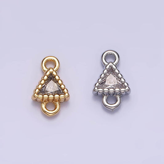 16k gold filled 4.5mm clear triangle cz dotted bezel connector in gold & silver | y-906