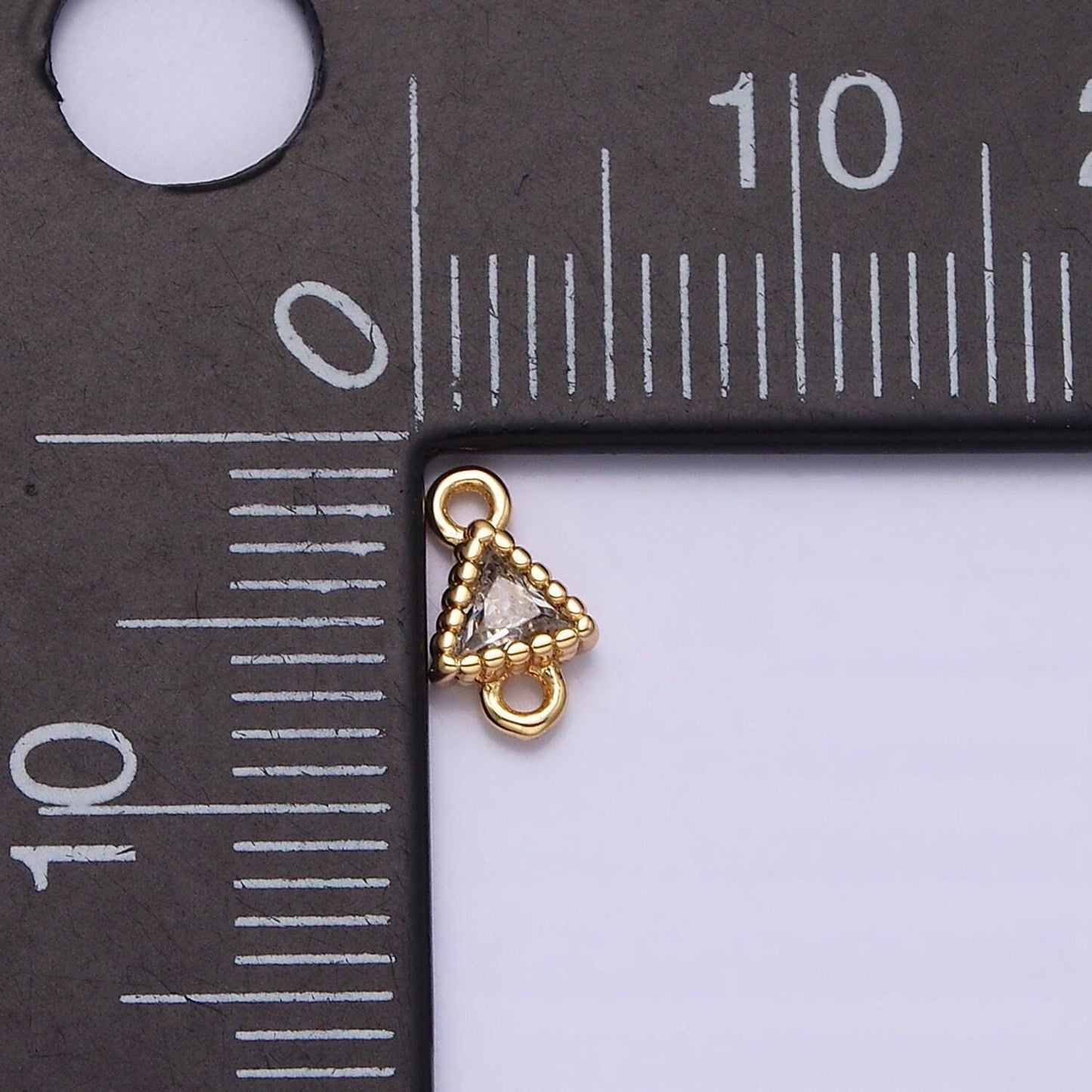 16k gold filled 4.5mm clear triangle cz dotted bezel connector in gold & silver | y-906