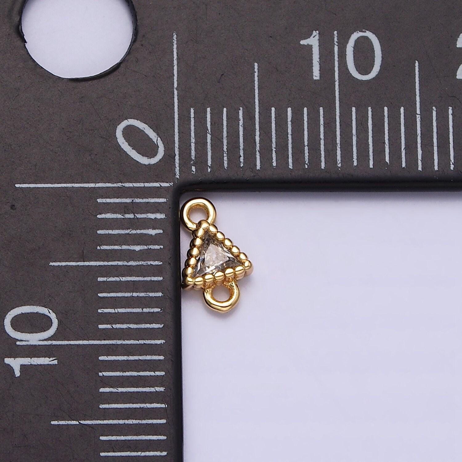 16k gold filled 4.5mm clear triangle cz dotted bezel connector in gold & silver | y-906