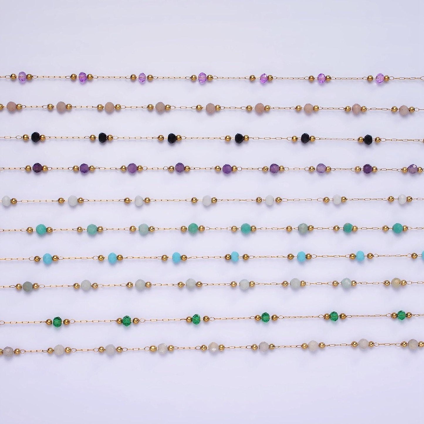 Dainty stainless steel glass ball chain satellite bead cable chain gold rainbow multi color chain bulk chain by yard | roll-1458