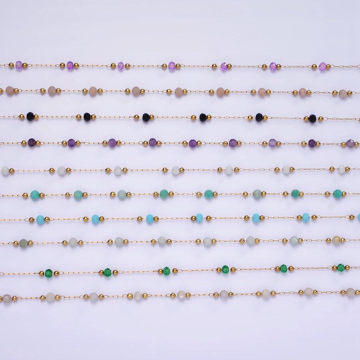 Dainty stainless steel glass ball chain satellite bead cable chain gold rainbow multi color chain bulk chain by yard | roll-1458
