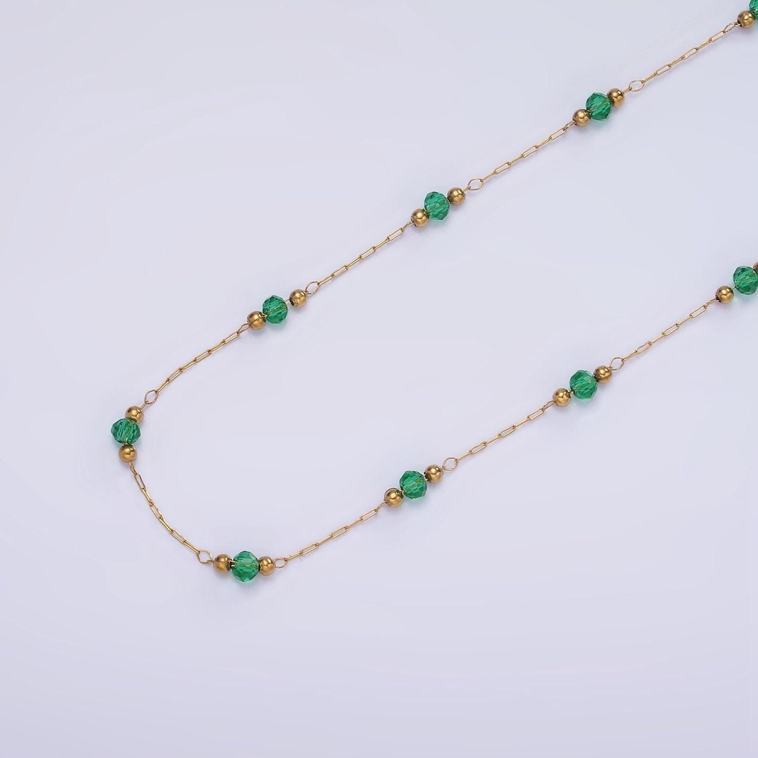 Dainty stainless steel glass ball chain satellite bead cable chain gold rainbow multi color chain bulk chain by yard | roll-1458