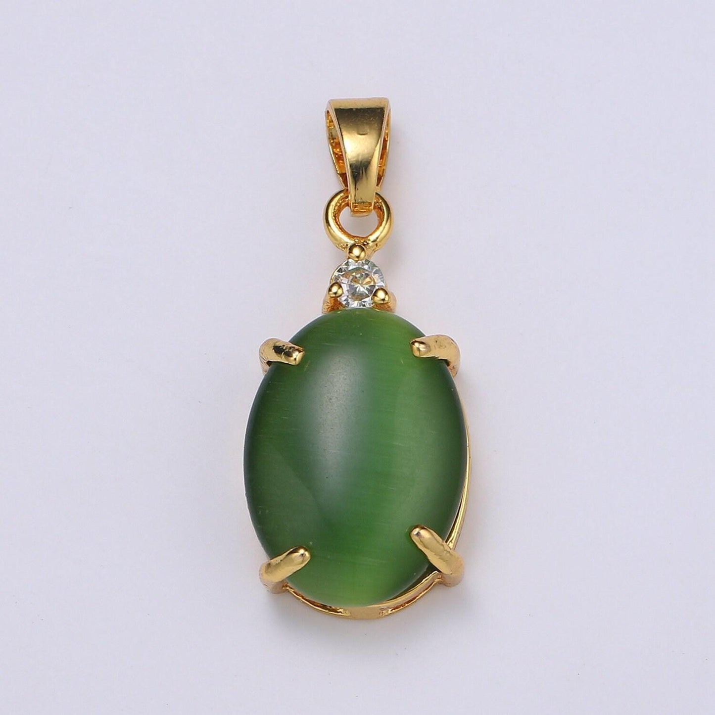 Multi color cat's eye: eggplant,green,lavender,olive, peach gold solitaire cz pendant, large cat's eye stone, pdgf-1619-1624