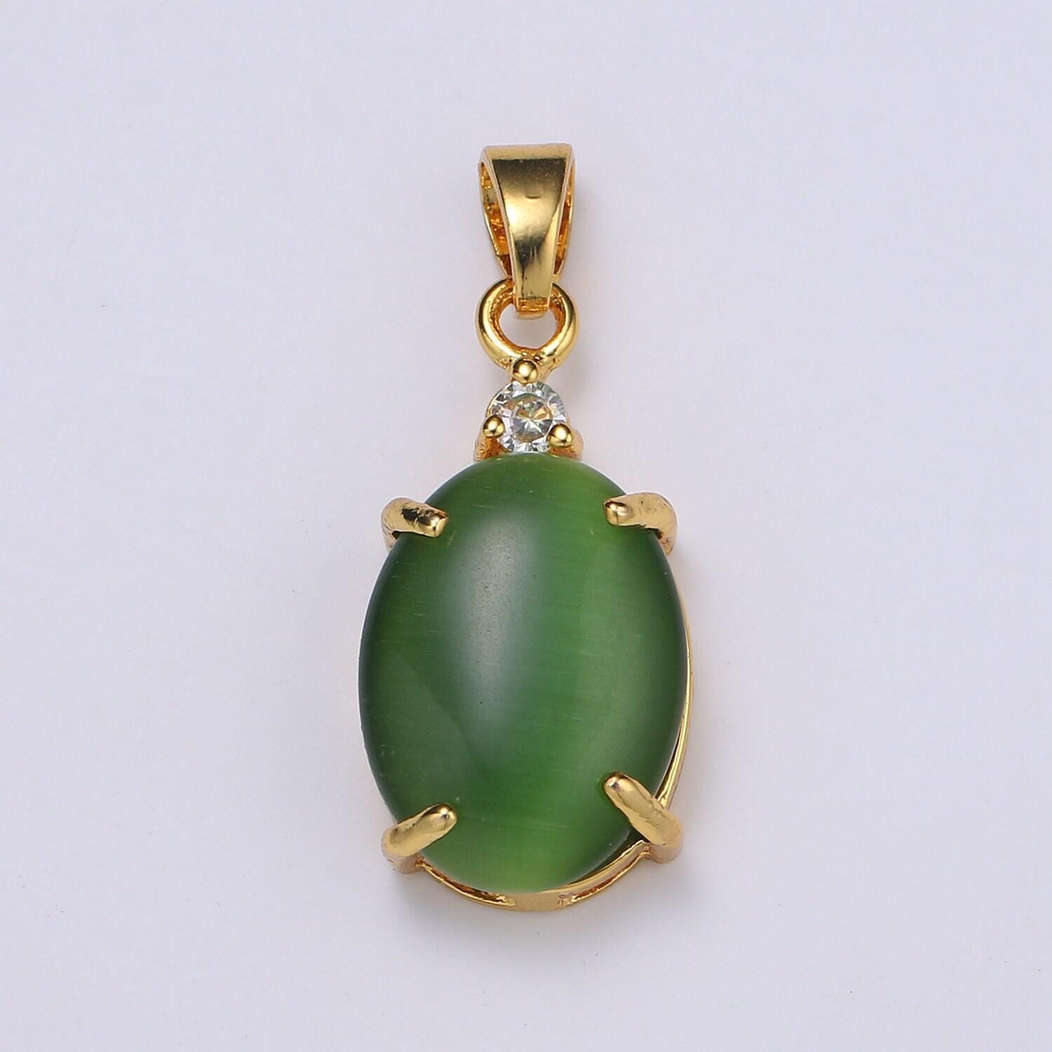 Multi color cat's eye: eggplant,green,lavender,olive, peach gold solitaire cz pendant, large cat's eye stone, pdgf-1619-1624