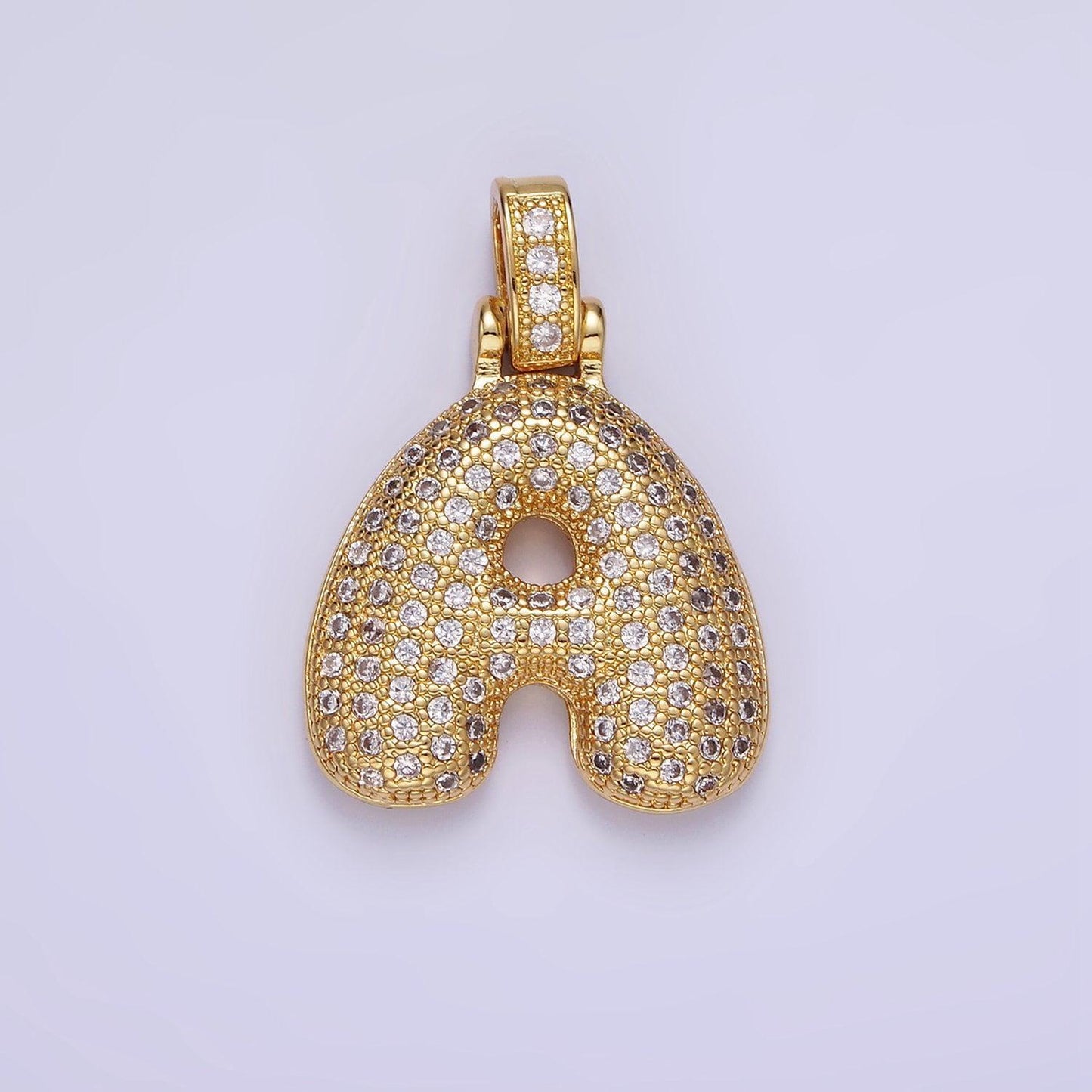 Chunky pave balloon letter necklace pendant cubic zirconia bubble initial pendant 3d gold letter necklace charm personalized jewelry