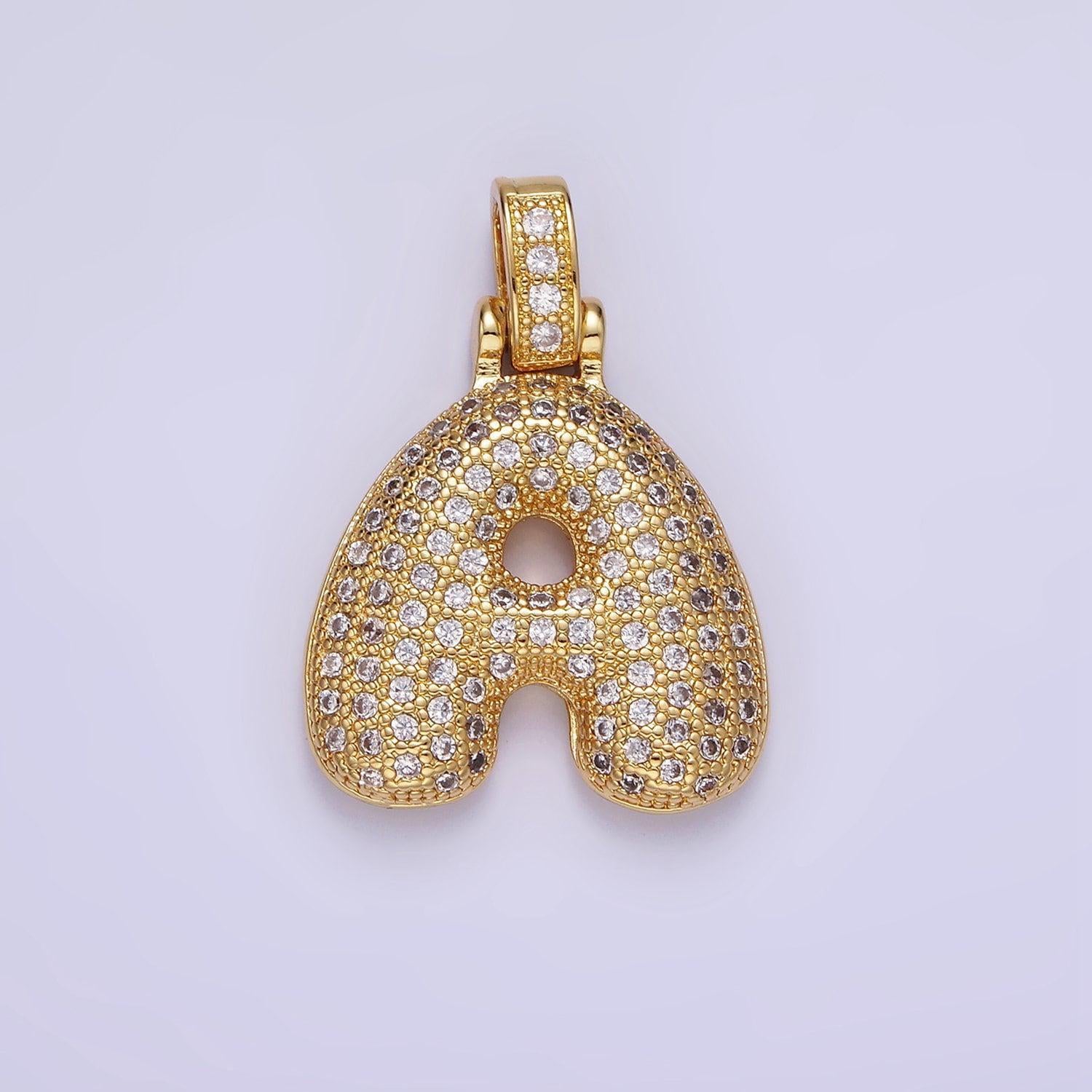 Chunky pave balloon letter necklace pendant cubic zirconia bubble initial pendant 3d gold letter necklace charm personalized jewelry