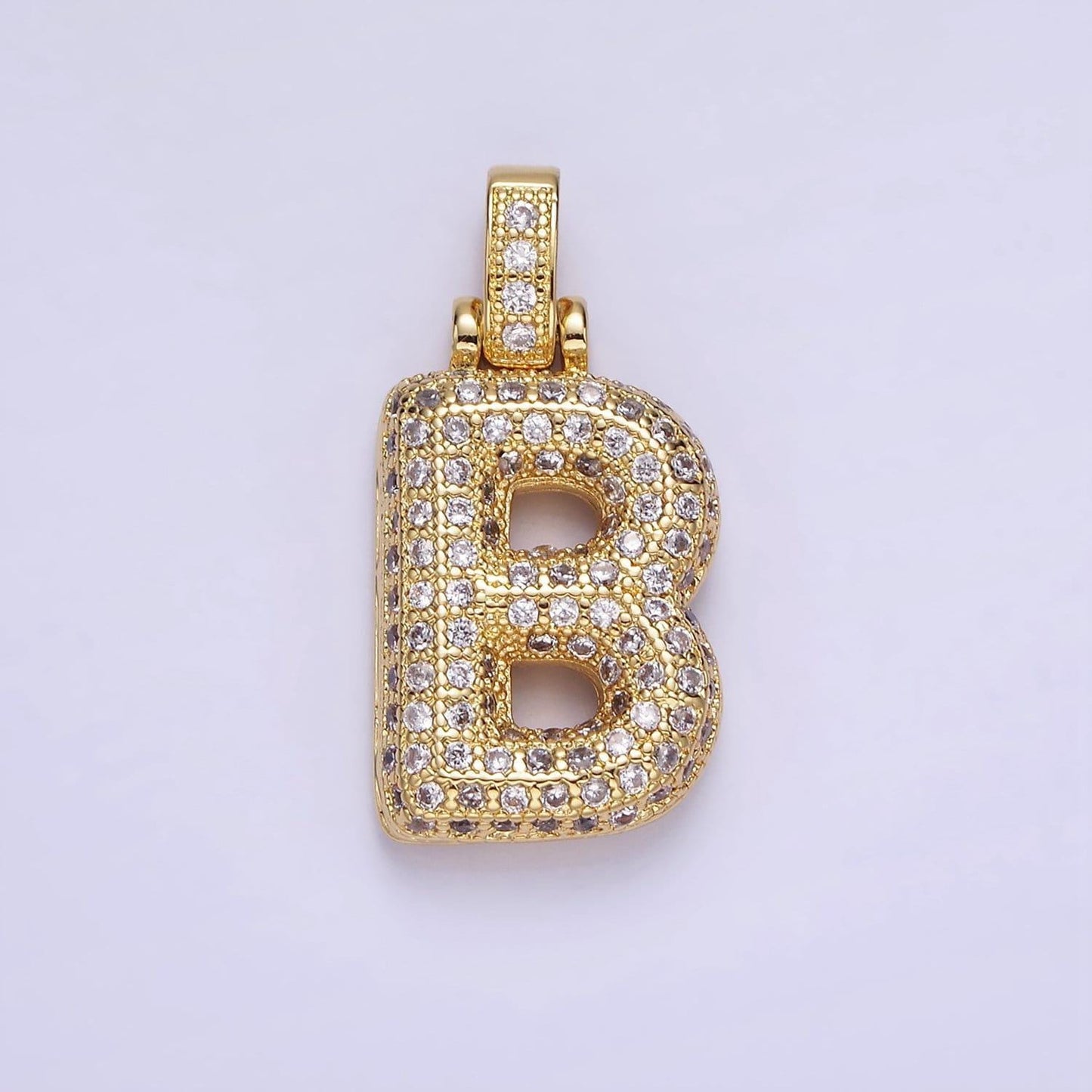 Chunky pave balloon letter necklace pendant cubic zirconia bubble initial pendant 3d gold letter necklace charm personalized jewelry