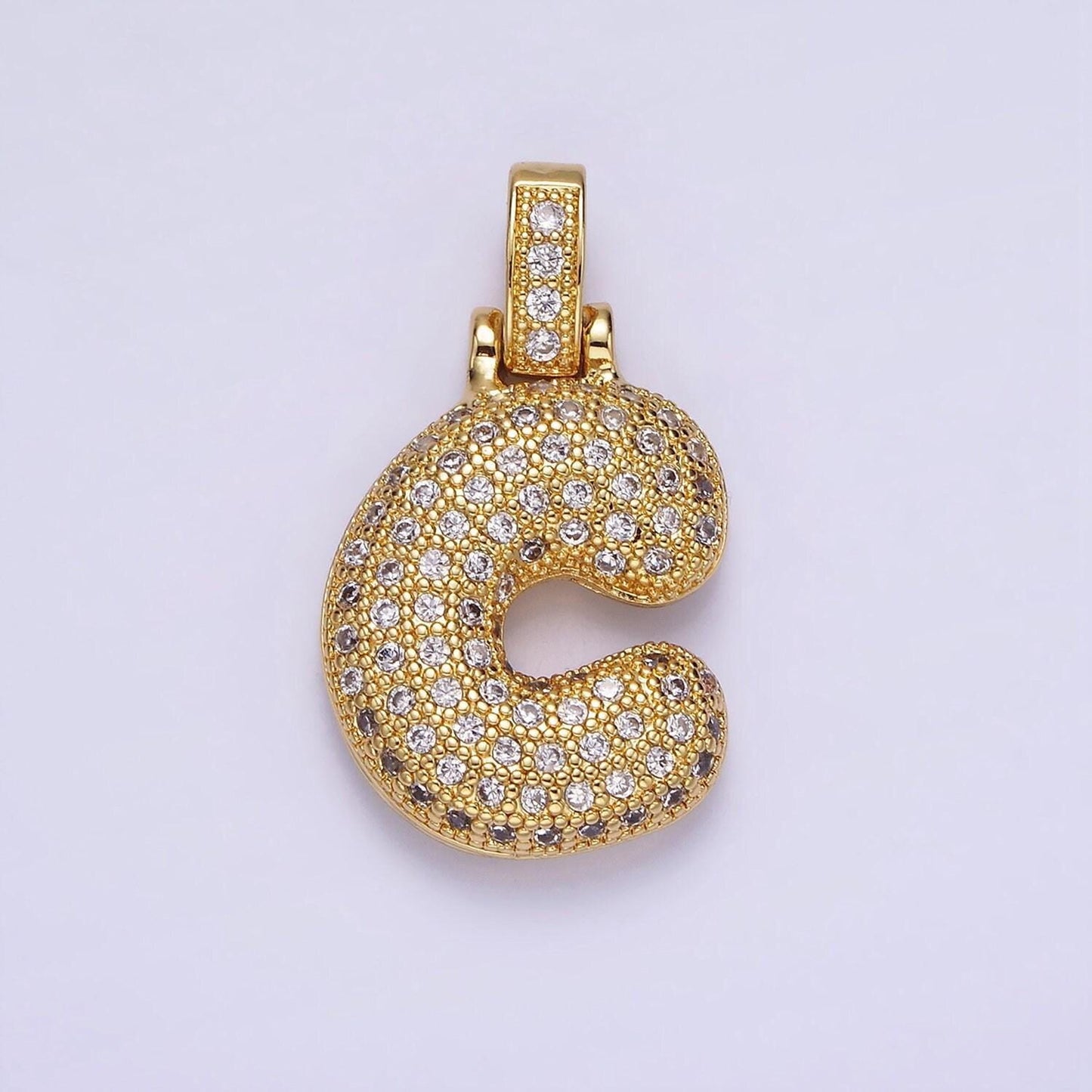 Chunky pave balloon letter necklace pendant cubic zirconia bubble initial pendant 3d gold letter necklace charm personalized jewelry