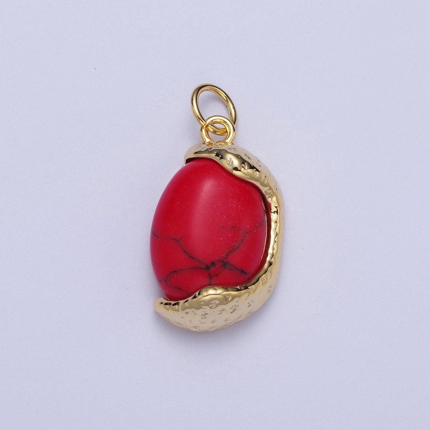 Red magnesite, purple cabochon cat's eye, turquoise cabochon gemstones, 24k gold plated & silver white gold filled egg gemstone pendants