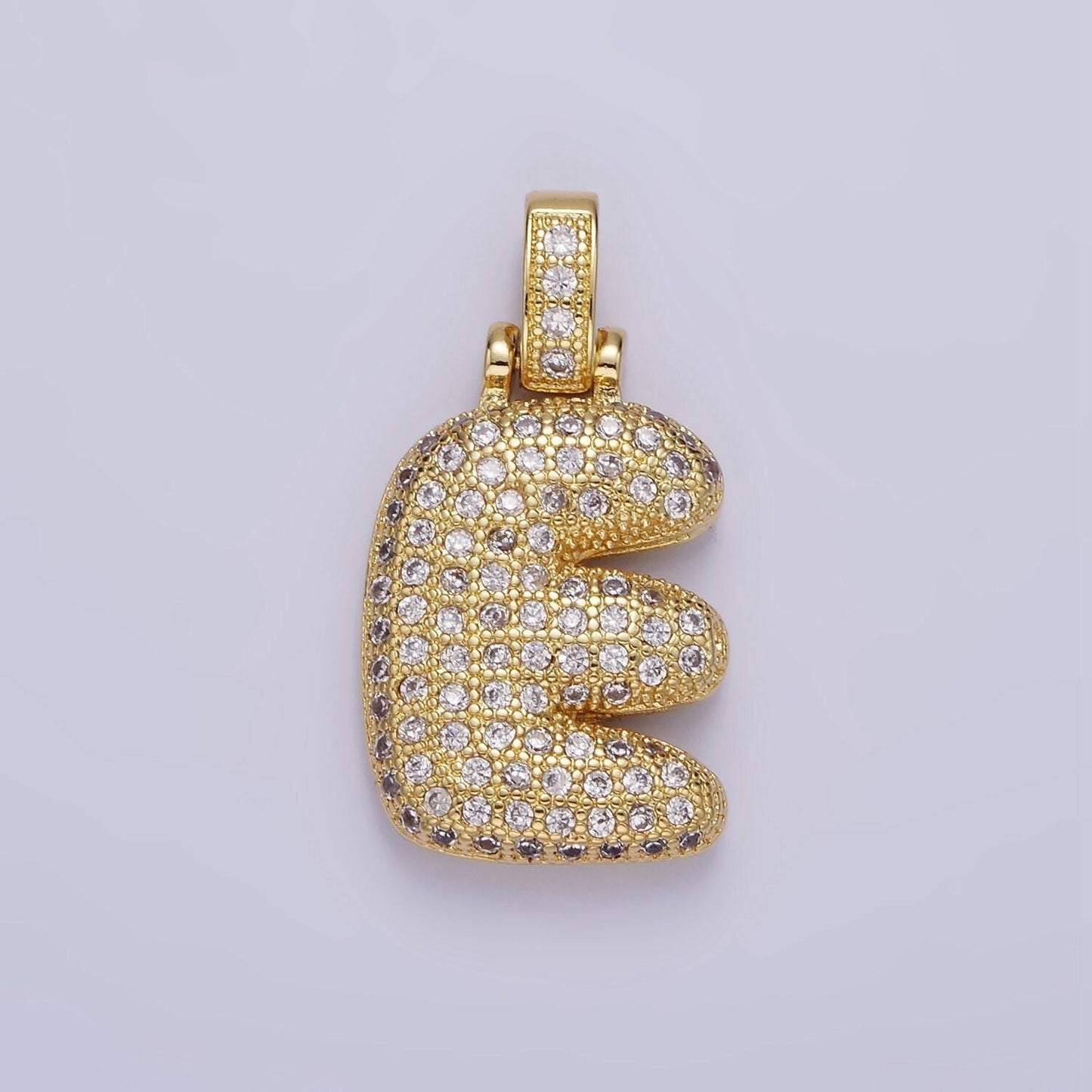 Chunky pave balloon letter necklace pendant cubic zirconia bubble initial pendant 3d gold letter necklace charm personalized jewelry