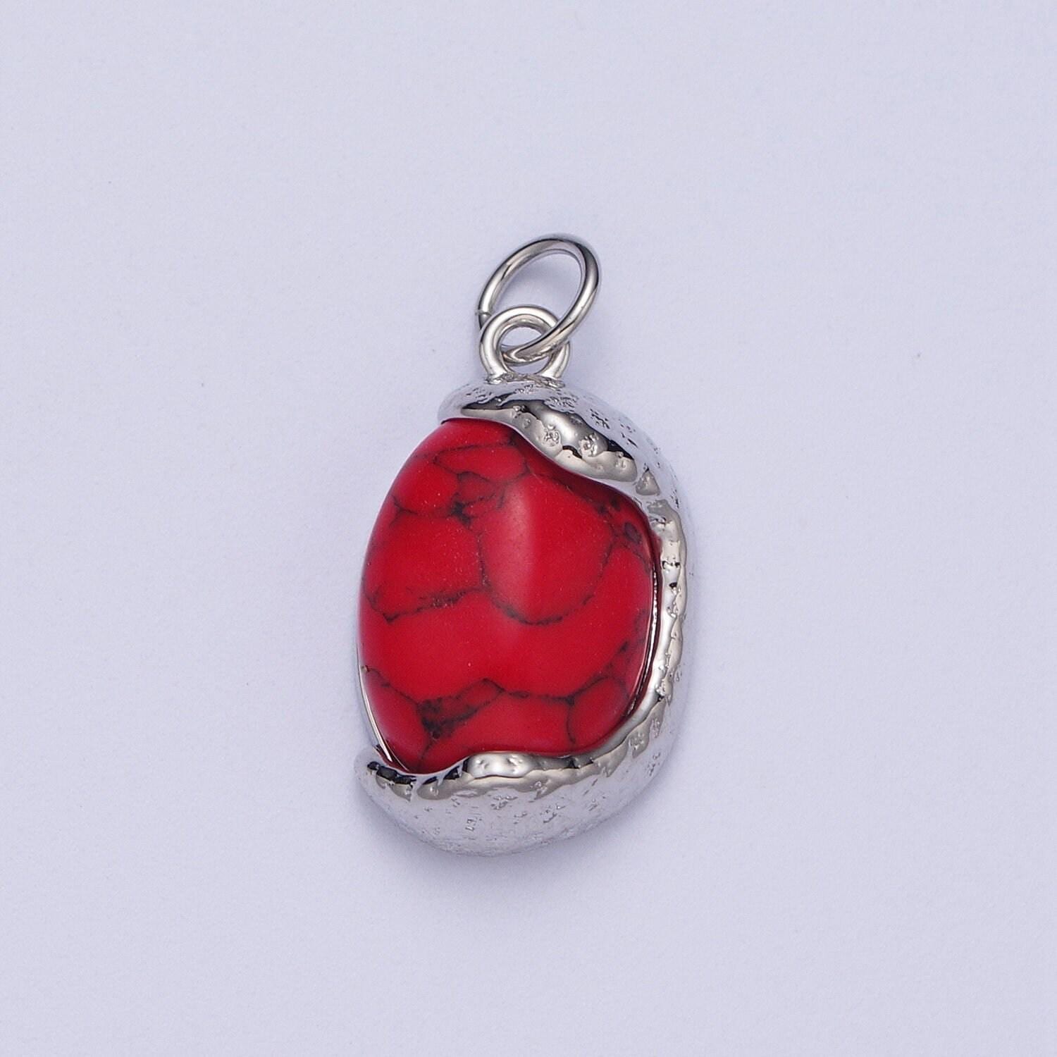 Red magnesite, purple cabochon cat's eye, turquoise cabochon gemstones, 24k gold plated & silver white gold filled egg gemstone pendants