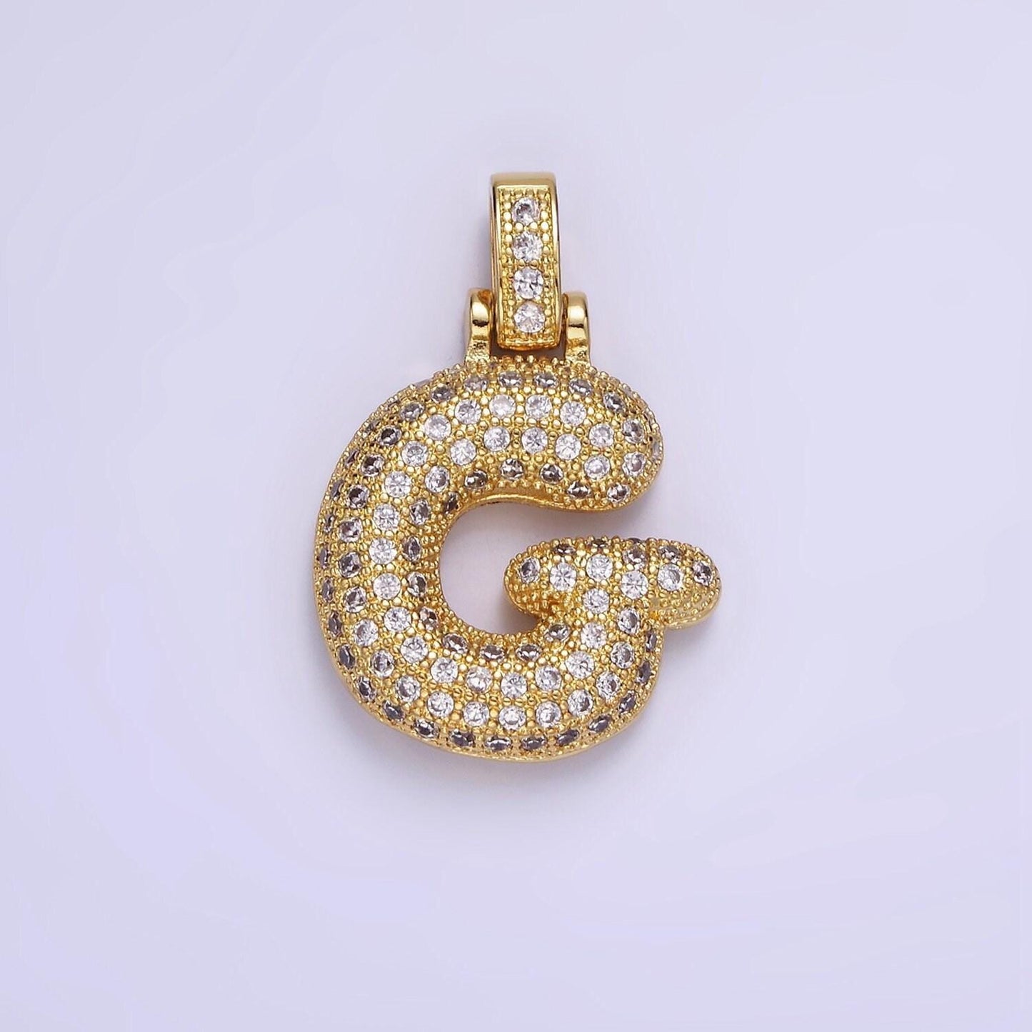 Chunky pave balloon letter necklace pendant cubic zirconia bubble initial pendant 3d gold letter necklace charm personalized jewelry