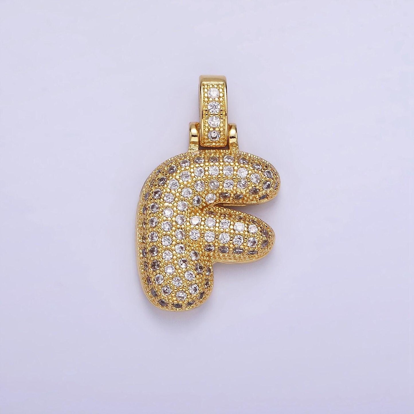 Chunky pave balloon letter necklace pendant cubic zirconia bubble initial pendant 3d gold letter necklace charm personalized jewelry