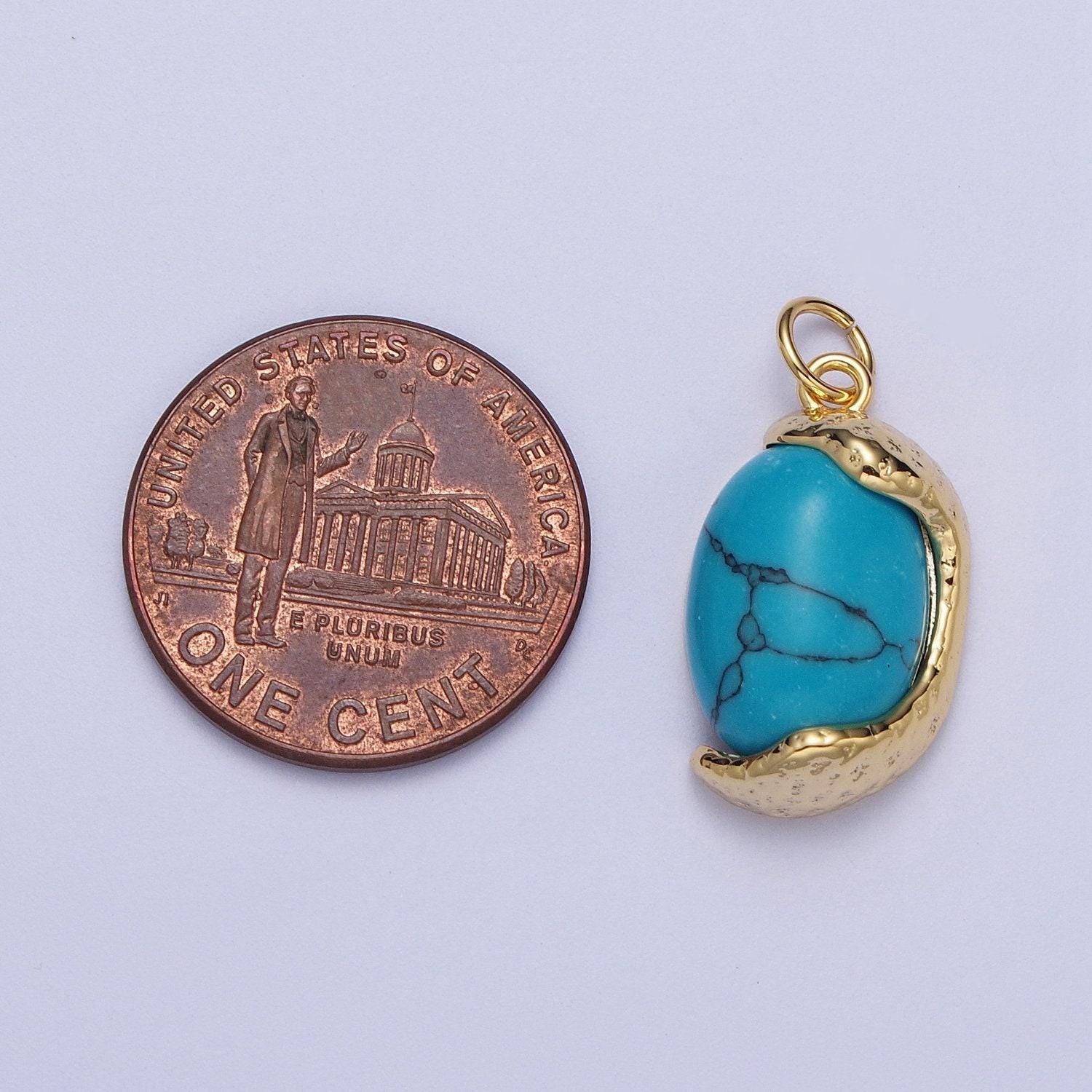 Red magnesite, purple cabochon cat's eye, turquoise cabochon gemstones, 24k gold plated & silver white gold filled egg gemstone pendants