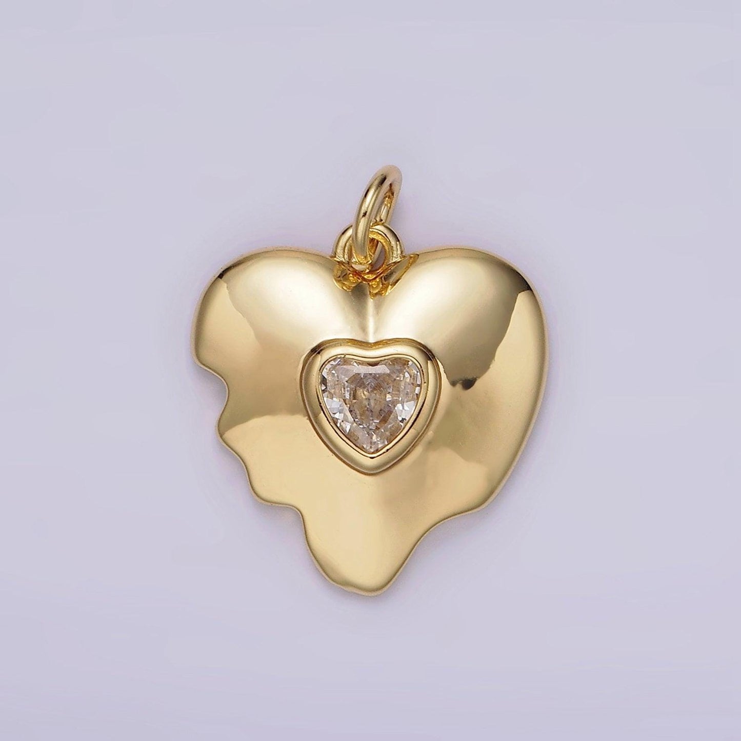 14k gold filled double clear cz melted broken heart charm | ag155