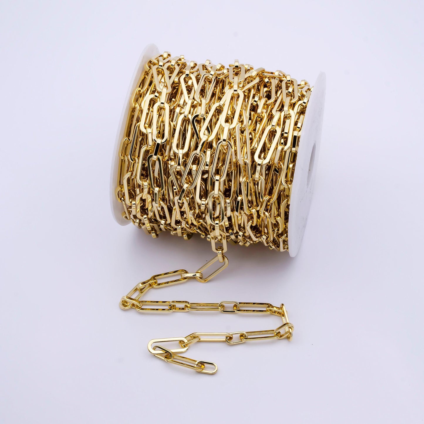 24k gold filled paperclip chain by yard, oval paperclip link chain, wholesale bulk roll chain jewelry making | roll-828
