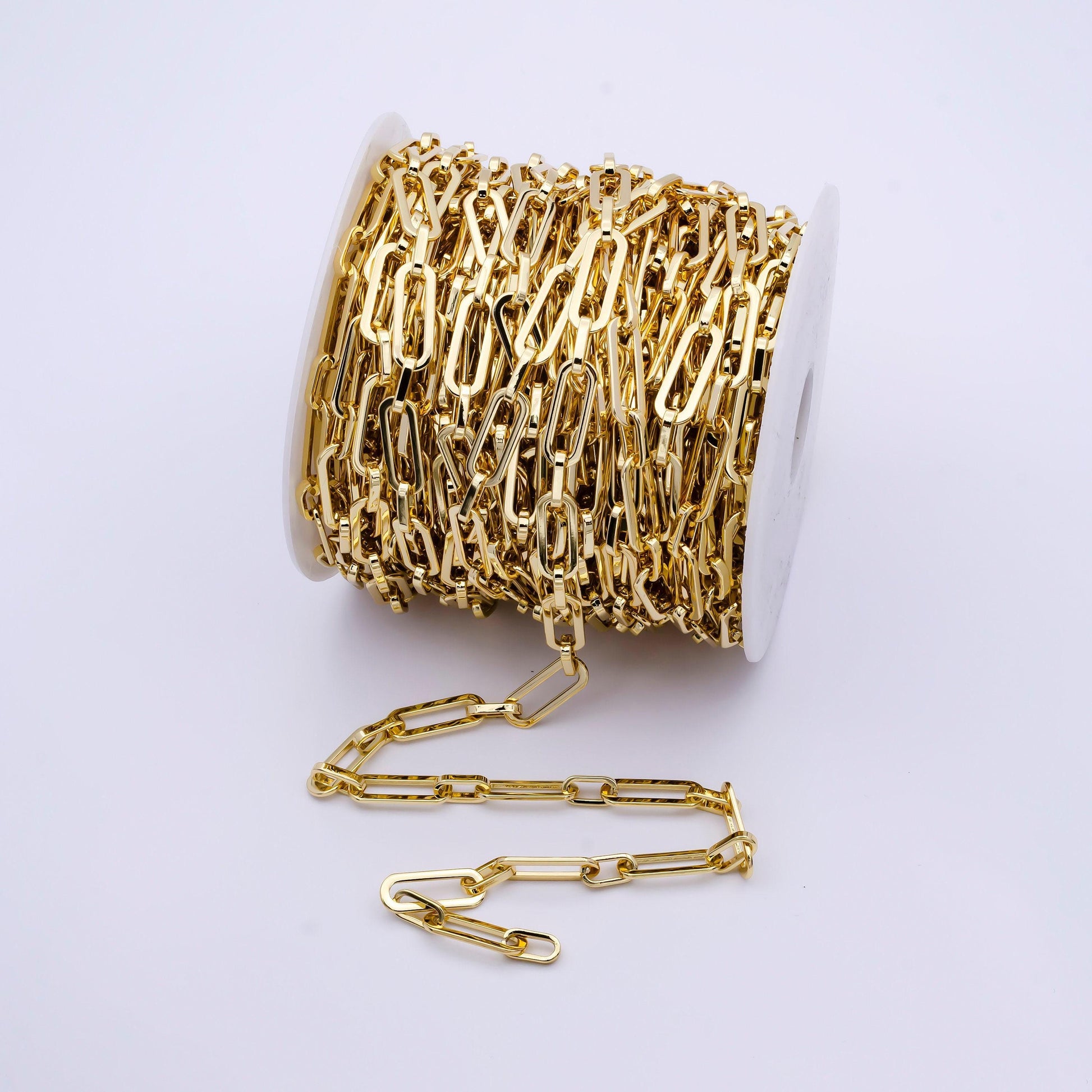 24k gold filled paperclip chain by yard, oval paperclip link chain, wholesale bulk roll chain jewelry making | roll-828