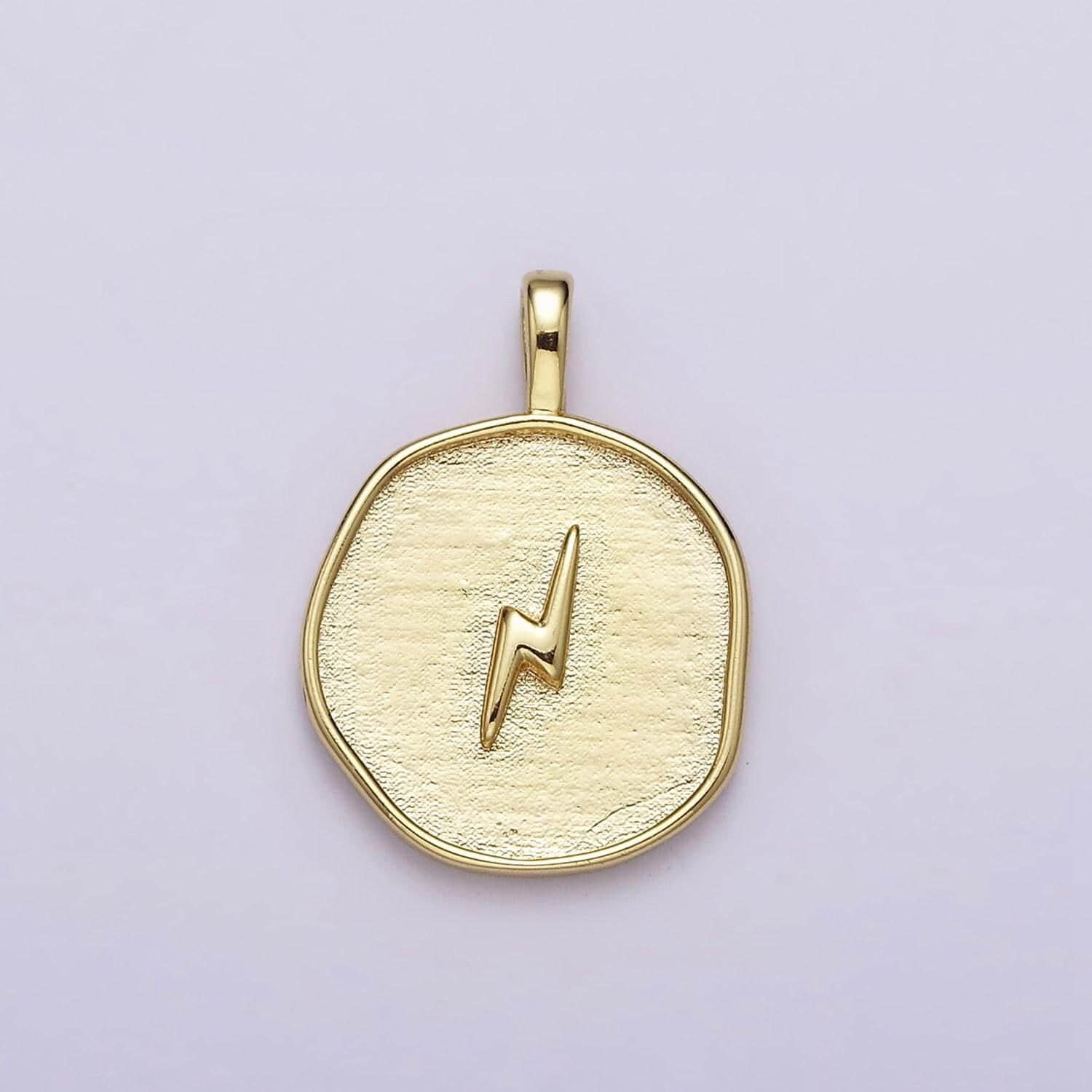 16k gold filled lightning bolt storm coin charm round pendant | aa629