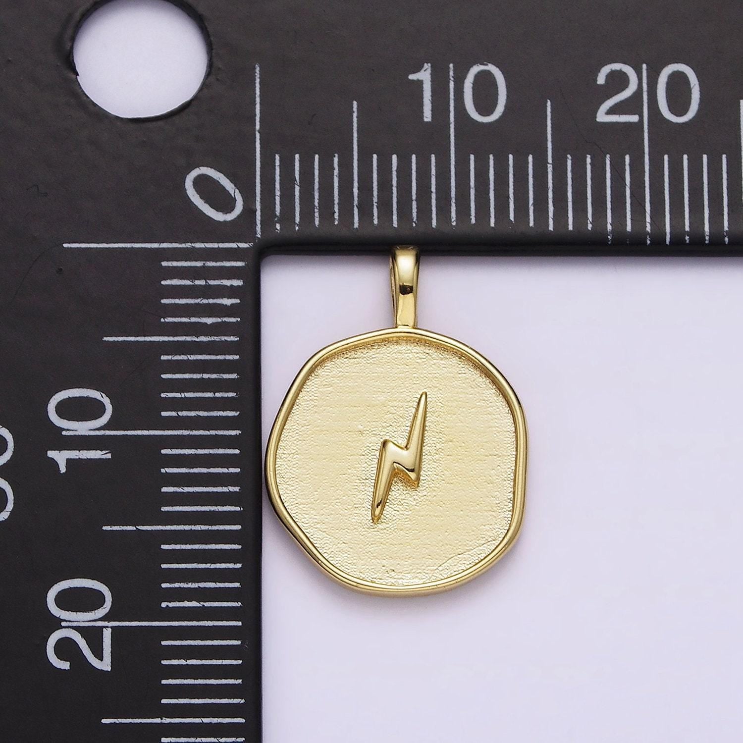 16k gold filled lightning bolt storm coin charm round pendant | aa629