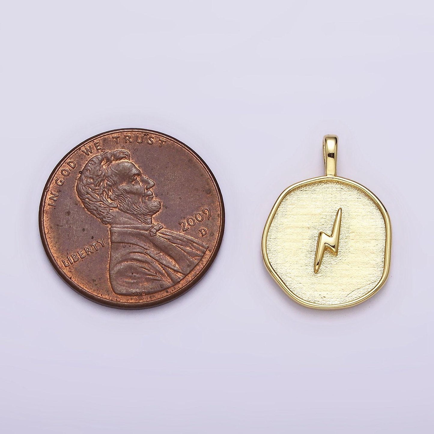 16k gold filled lightning bolt storm coin charm round pendant | aa629