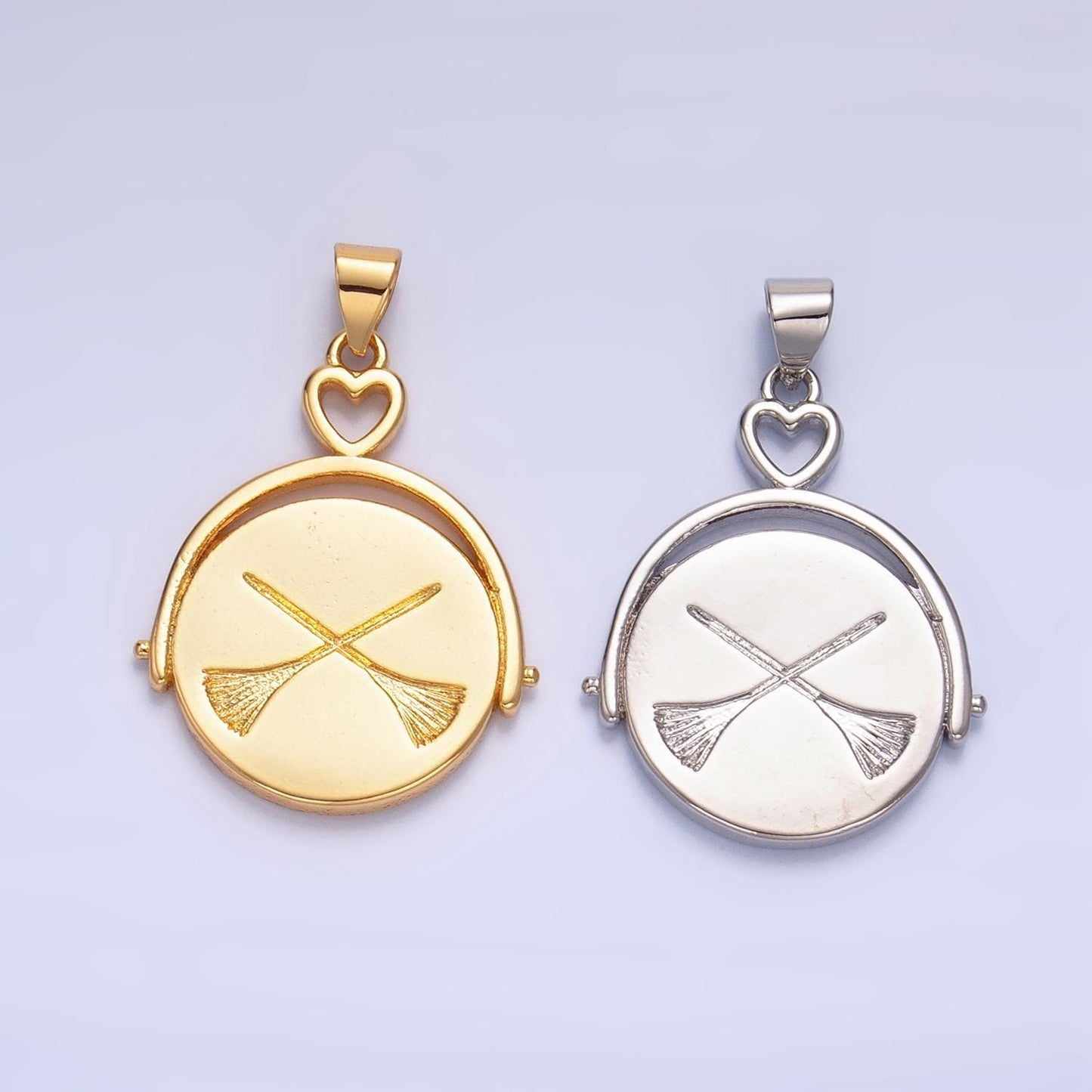 Dainty gold witch pendants round double-sided charms witch hat broom jewelry findings for jewelry necklace bracelet component aa999