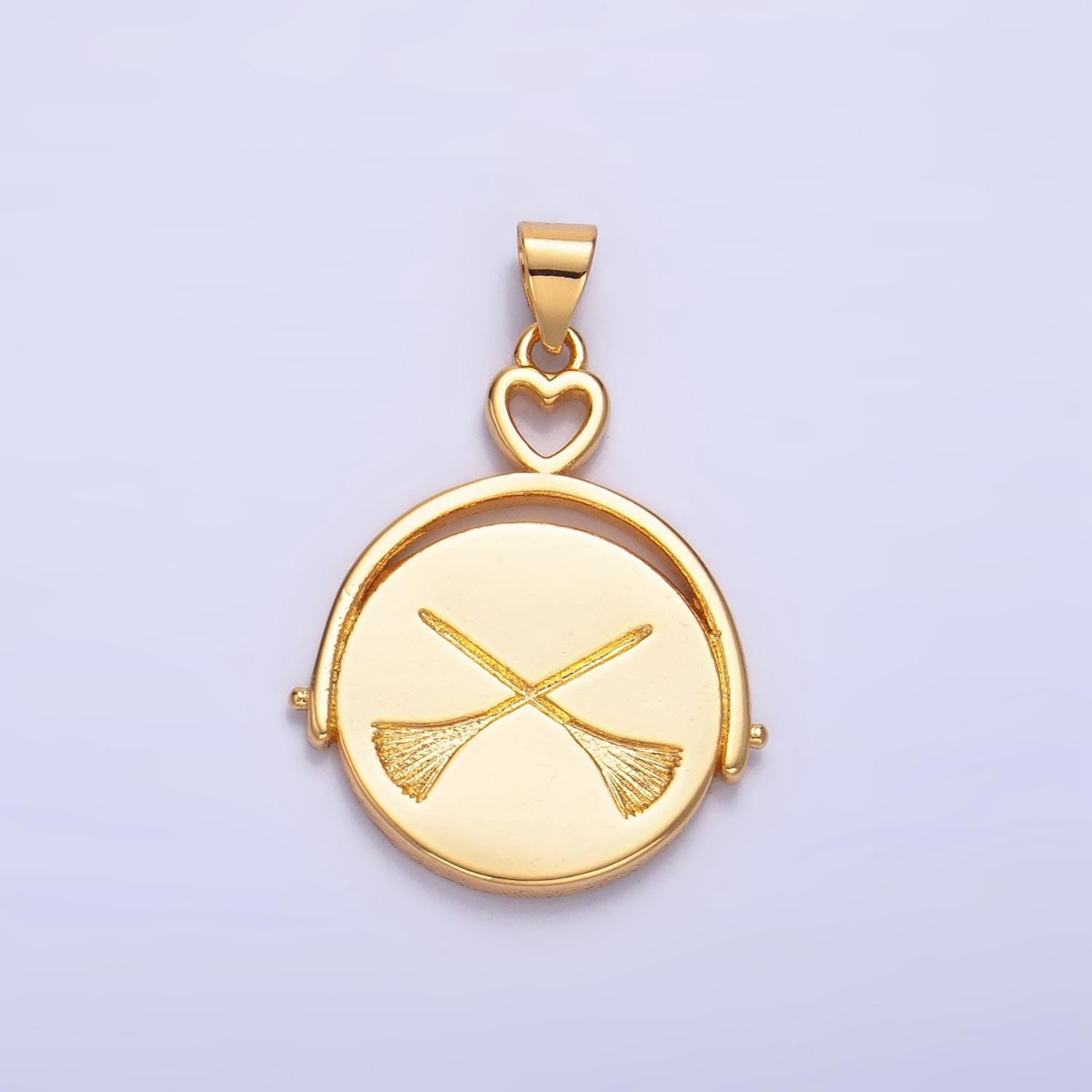 Dainty gold witch pendants round double-sided charms witch hat broom jewelry findings for jewelry necklace bracelet component aa999