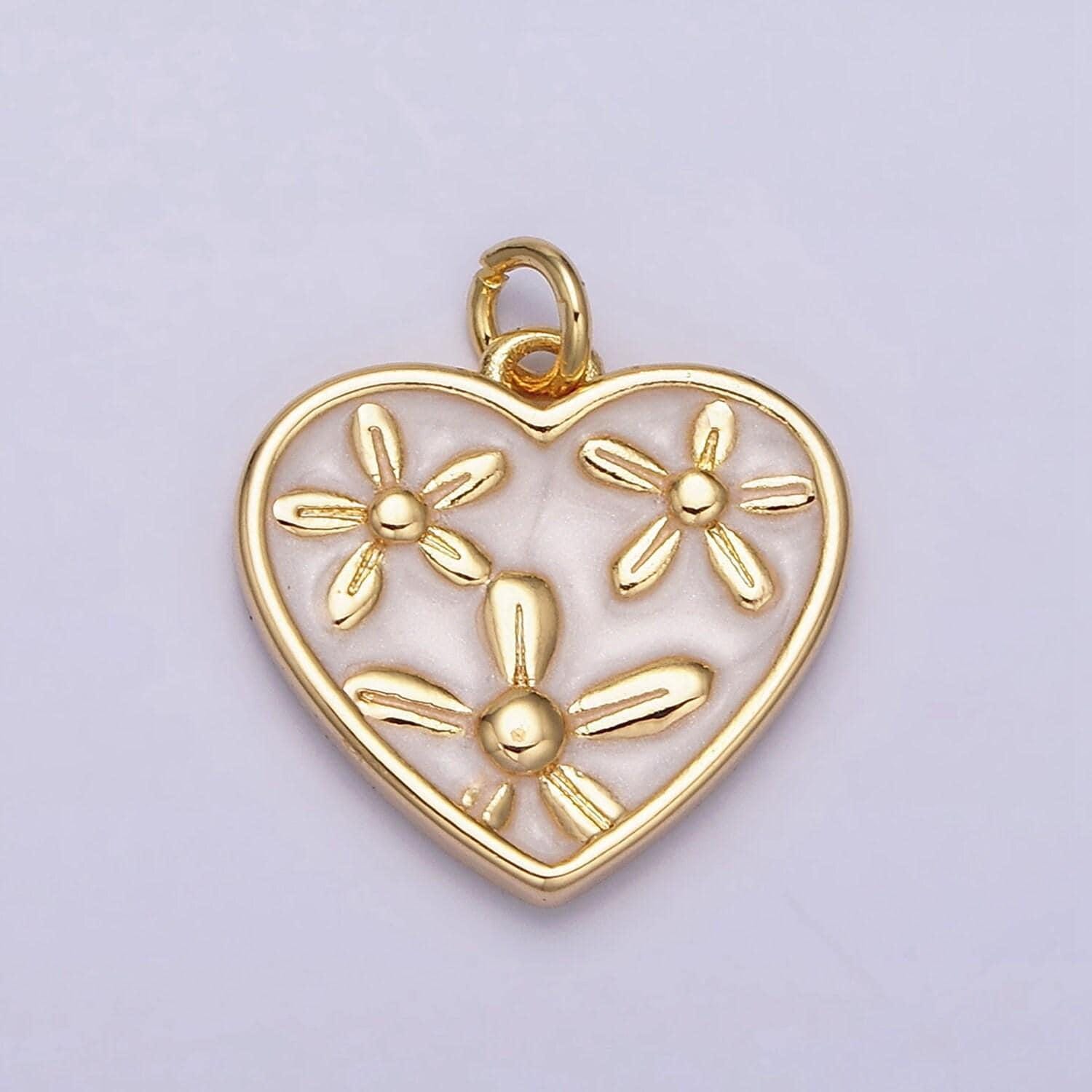 Dainty cute daisy flower enamel 16k gold filled heart pendant floral nature charm bracelet necklace earring supply ac1105