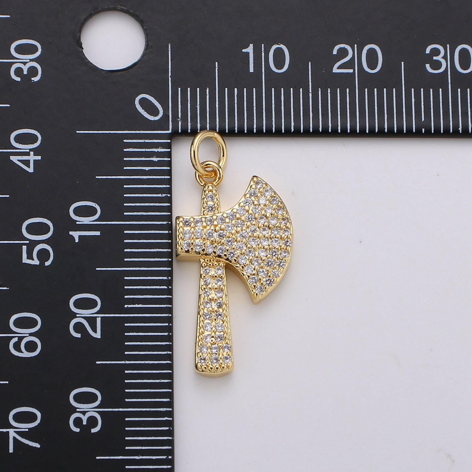 1pc 24k gold micro pave axe charm, cubic zirconia viking axe pendant charm lumber jack inspired for diy jewelry