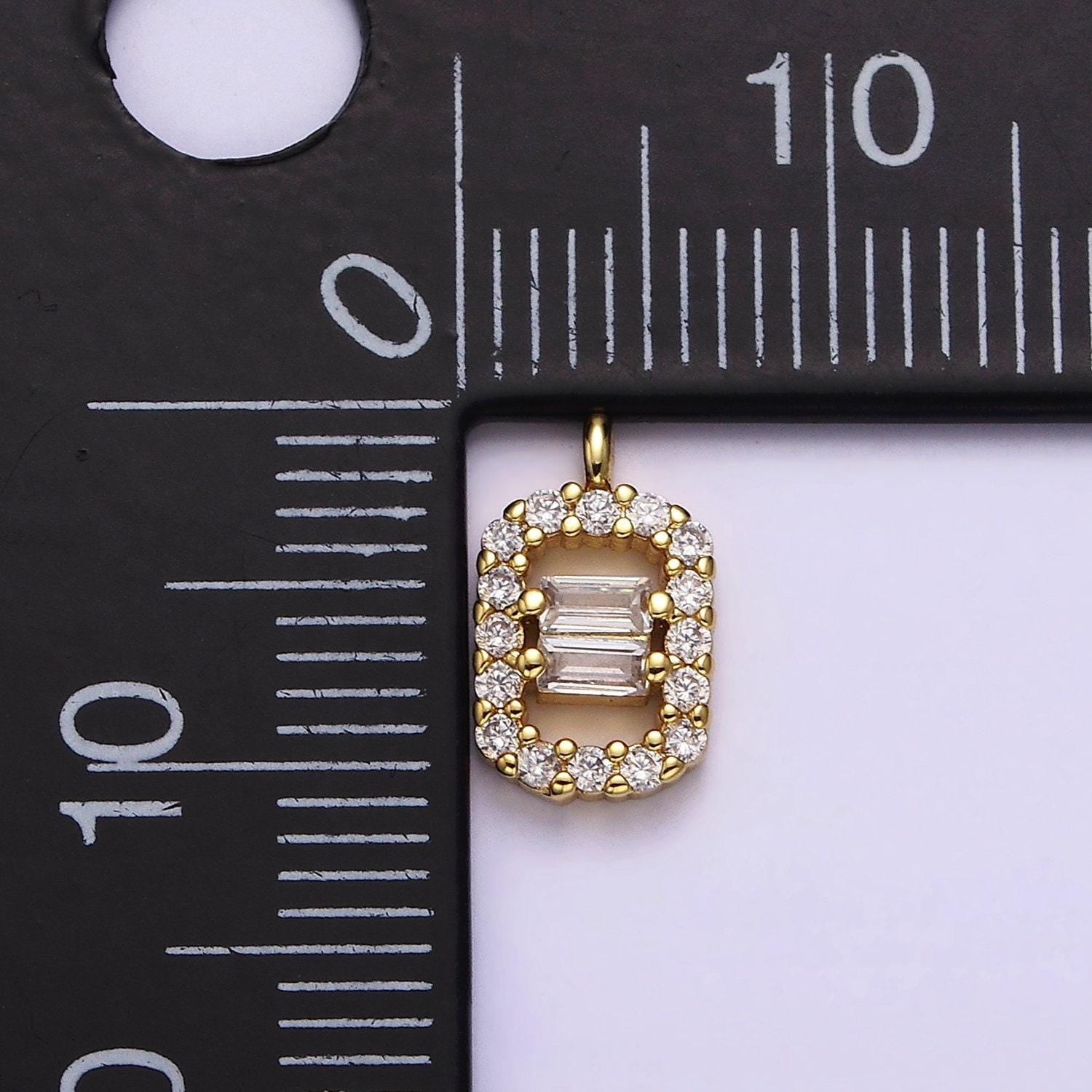 Mini tag charm 16k gold filled double baguette micro paved rectangular charm for bracelet necklace component | n999