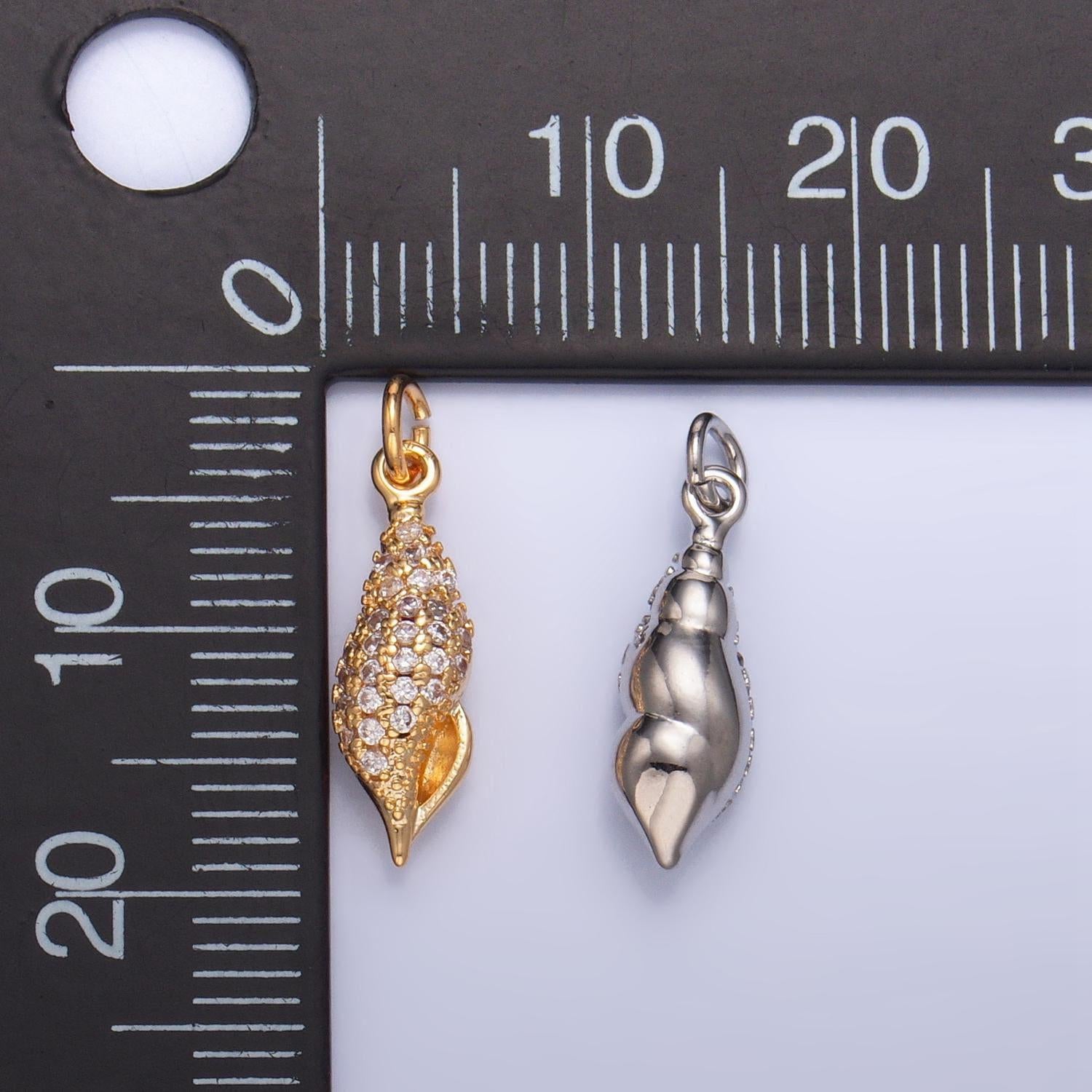 Micro paved cz ocean sea shell 16k gold filled charm in gold & silver | x-887