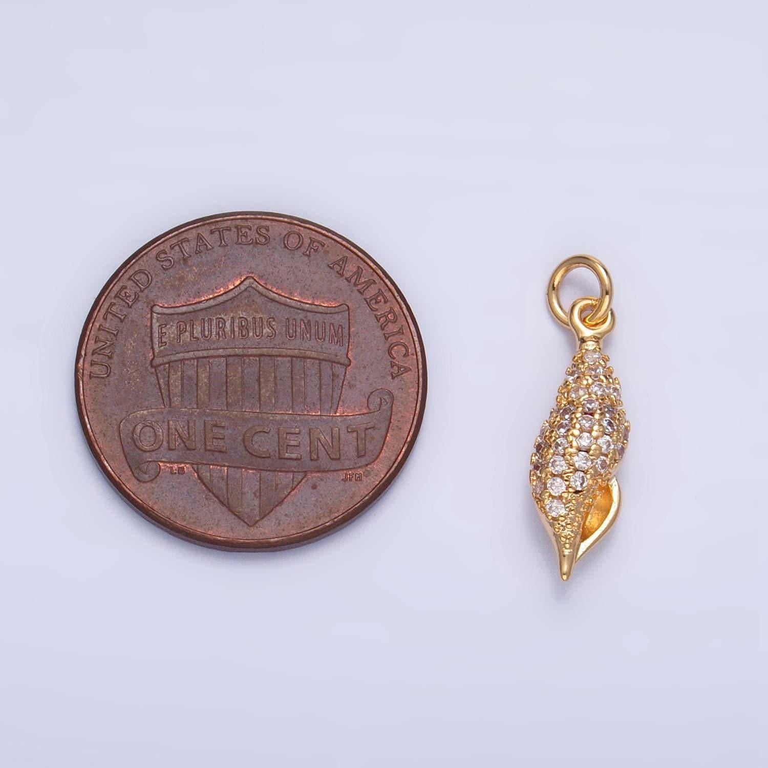 Micro paved cz ocean sea shell 16k gold filled charm in gold & silver | x-887