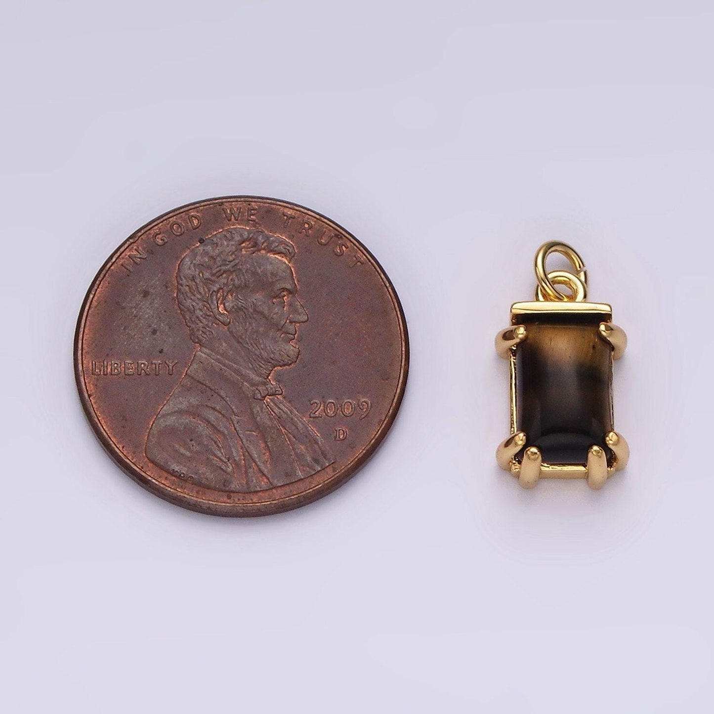 14k gold filled tiger eye baguette rectangular charm | ac791