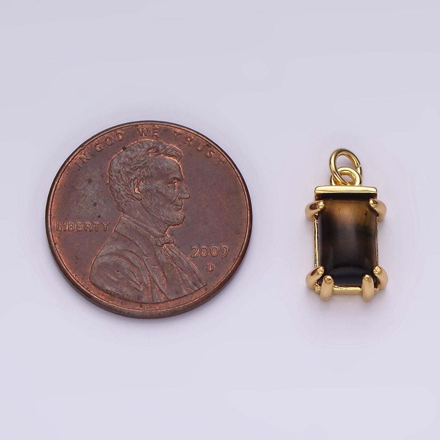14k gold filled tiger eye baguette rectangular charm | ac791