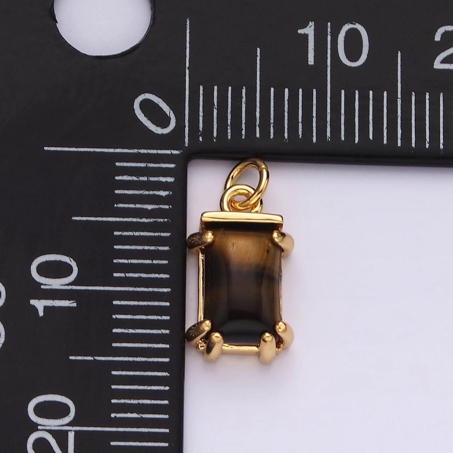 14k gold filled tiger eye baguette rectangular charm | ac791