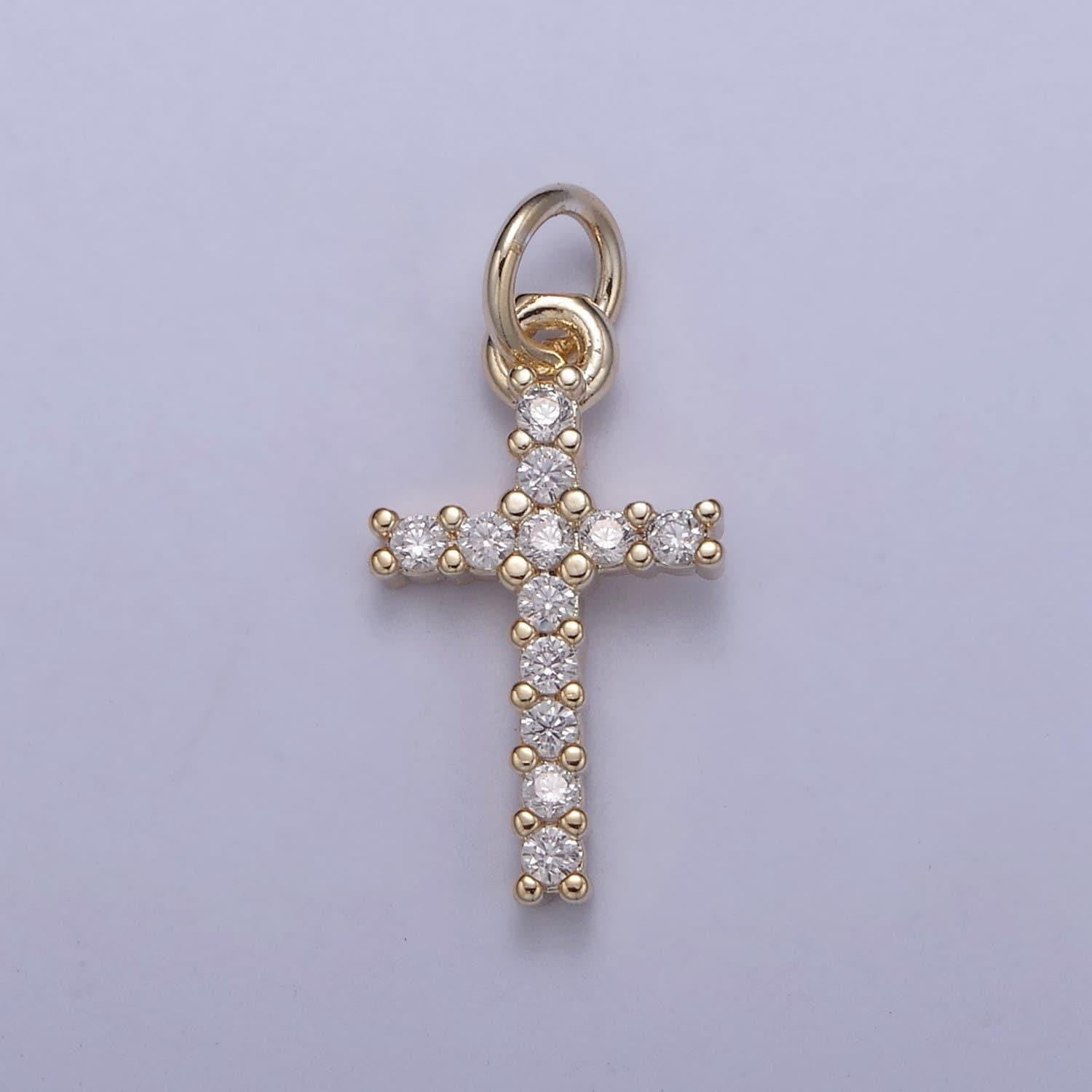 Dainty cross charms, micro pave mini cross, religious jewelry,14k gold filled cross charm add on pendant n-409