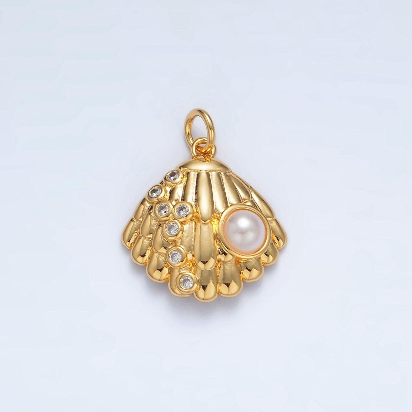 Dainty pearl shell dangle charm tiny pearl vintage seashell pendant jewelry making in 14k gold filled for jewelry making supply ag866