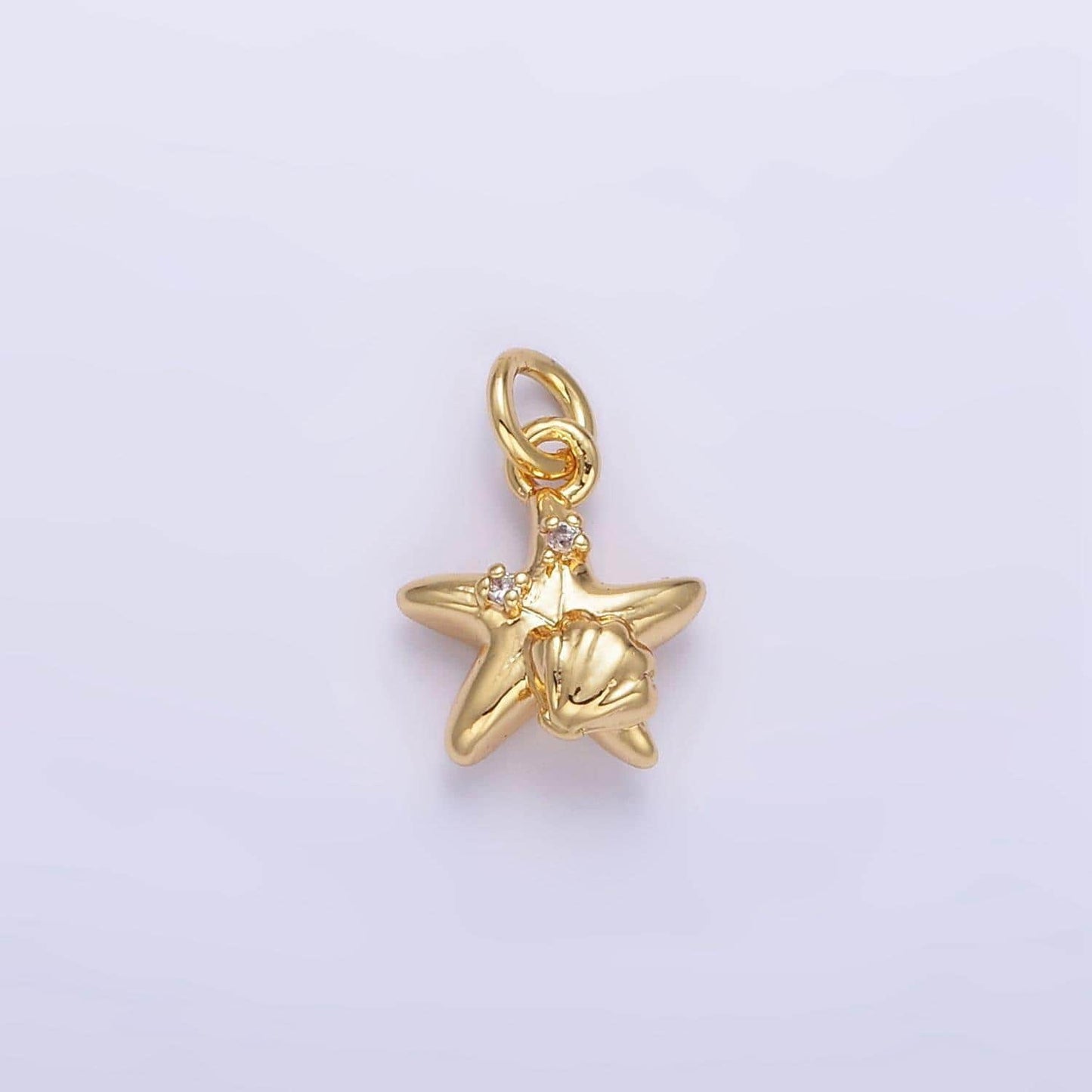 24k gold filled cz starfish clam shell puffed mini charm | ag842