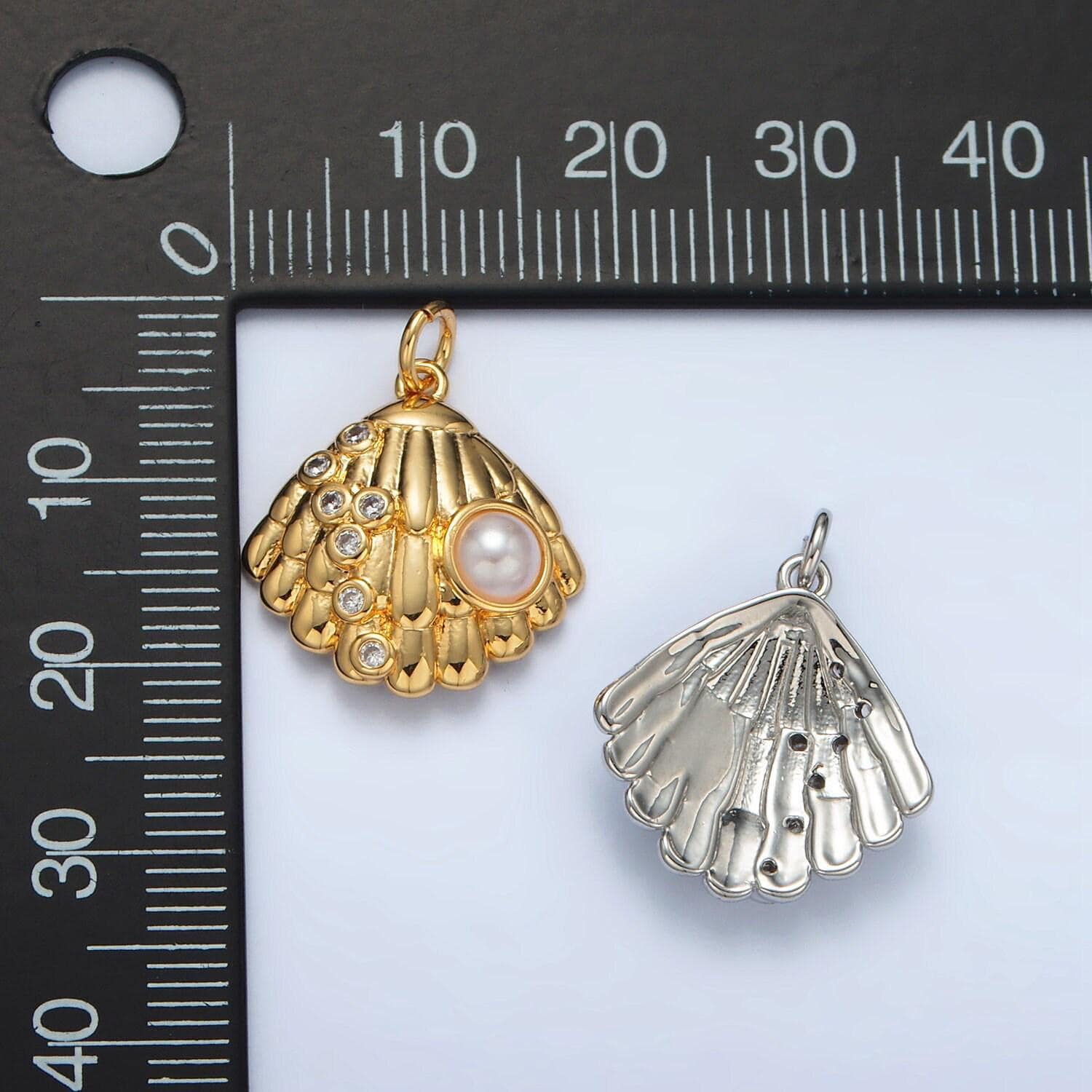 Dainty pearl shell dangle charm tiny pearl vintage seashell pendant jewelry making in 14k gold filled for jewelry making supply ag866