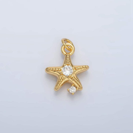 24k gold filled cz starfish clam shell mini start fish charm beach inspired | ac152