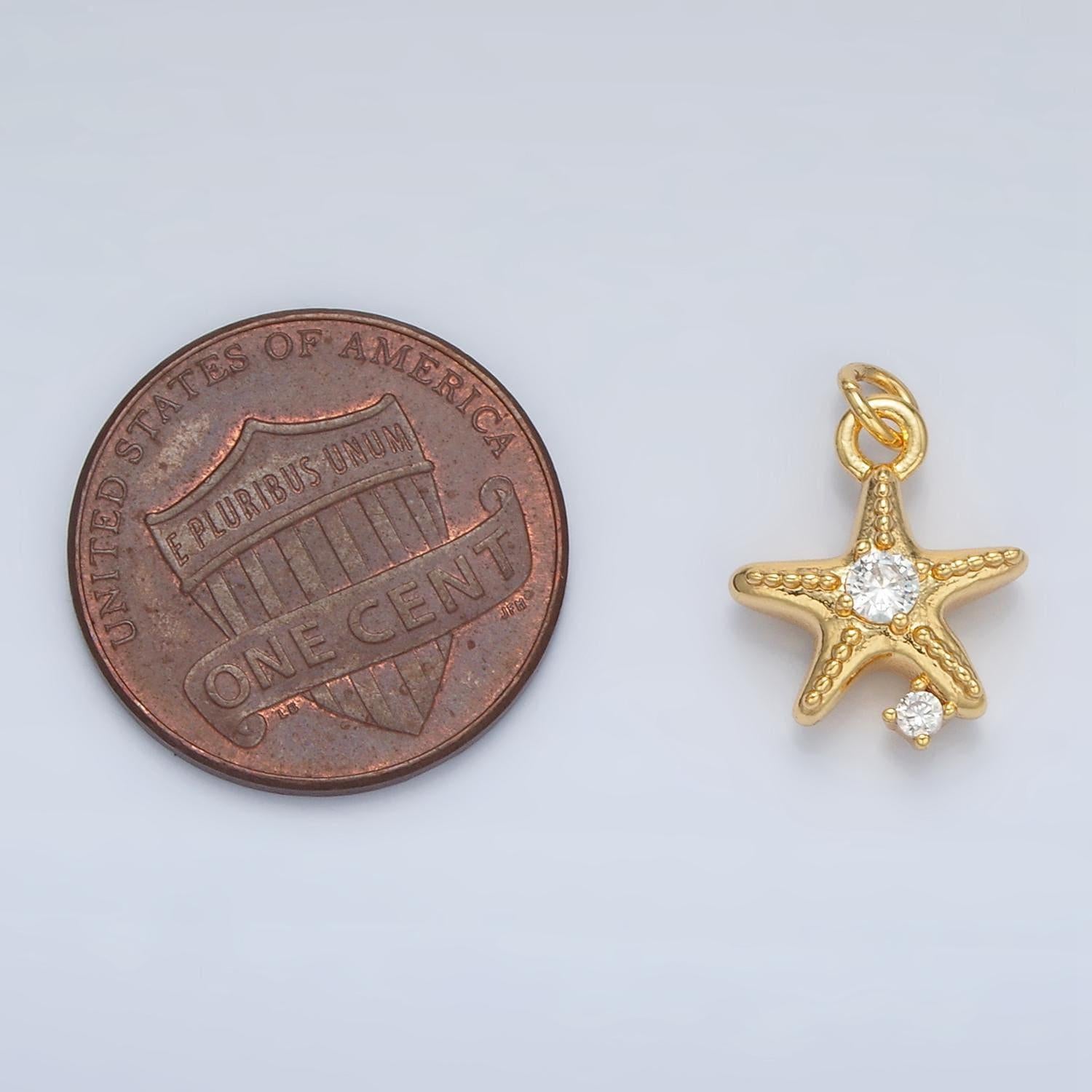 24k gold filled cz starfish clam shell mini start fish charm beach inspired | ac152