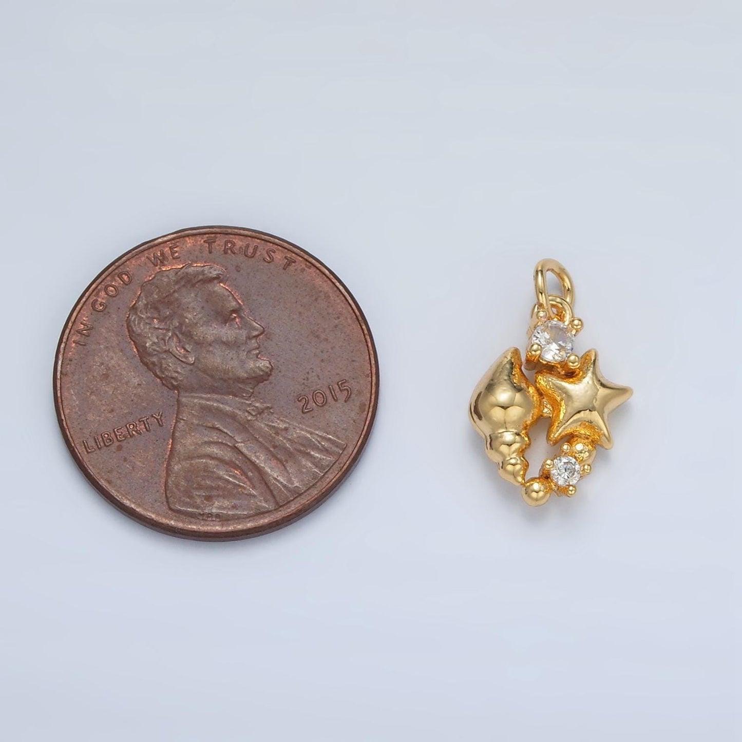 Gold filled cz star clam shell sea foam ocean charm | ac-165