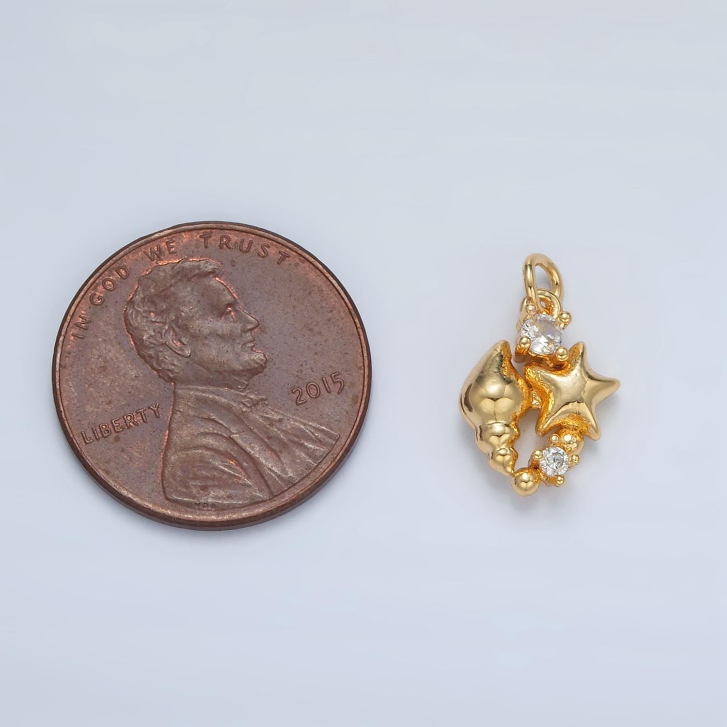 Gold filled cz star clam shell sea foam ocean charm | ac-165