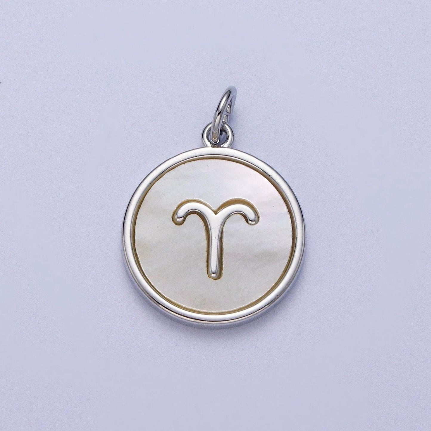 Shell pearl silver zodiac signs medallion pendant white gold fill astrology birthday month horoscope mother of pearl round coin charm a1731