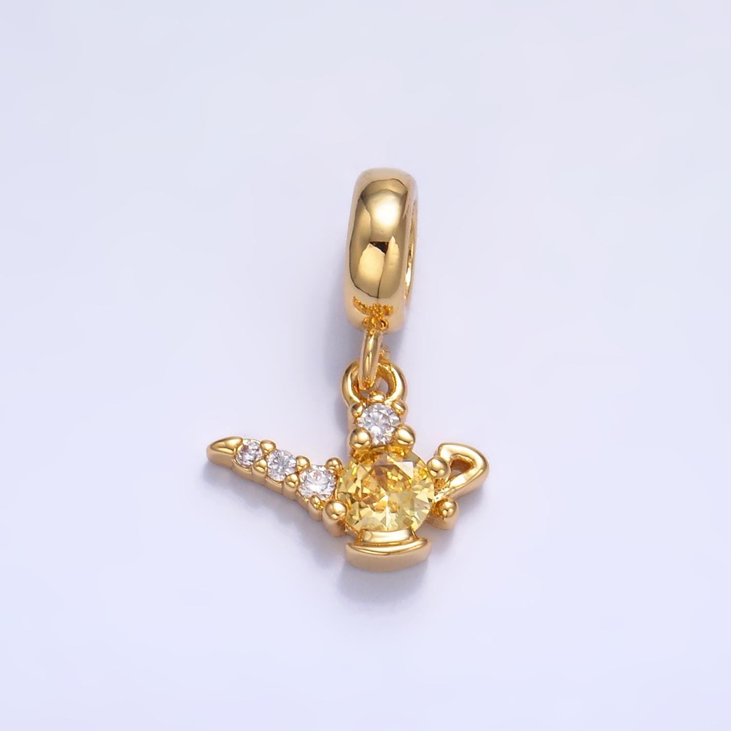 Mini Cubic Charm 24k gold filled magical genie lamp cz micro paved charm | W-408
