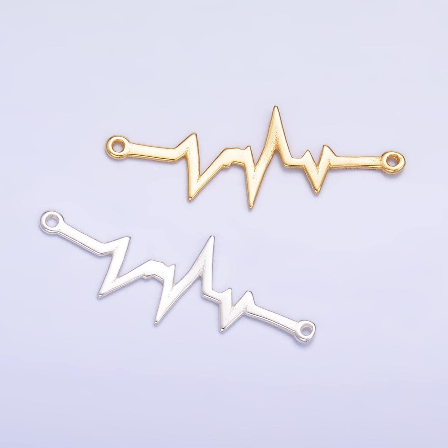 Heartbeat pulse s925 sterling silver gold connector charm electrocardiogram heart beat rate bar spacer link necklace bracelet supply sl615