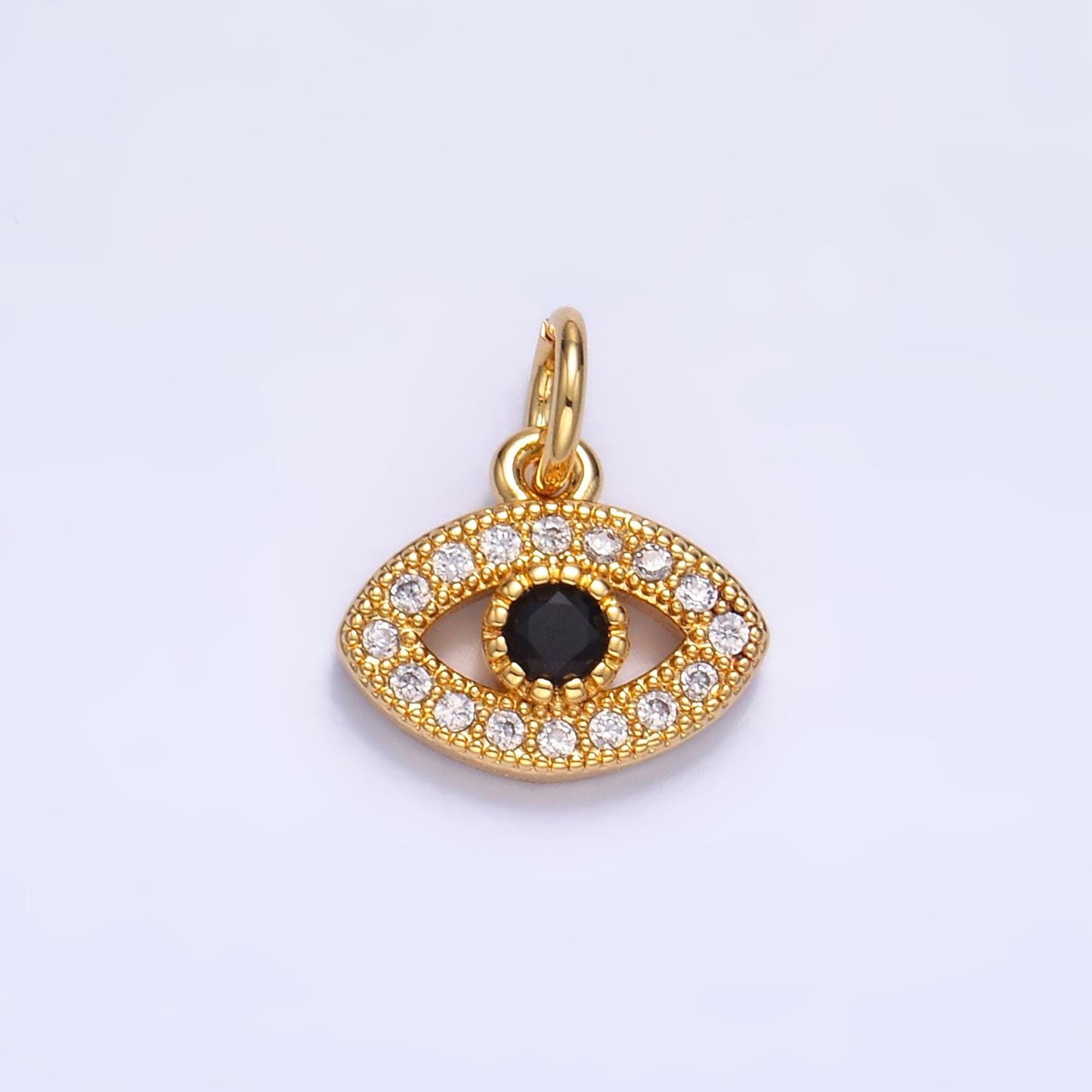 Tiny Gold Evil Eye Charm, Micro Pave Evil Eyes Pendant Mini charm for Add on Bracelet Earring Minimalist Necklace W405
